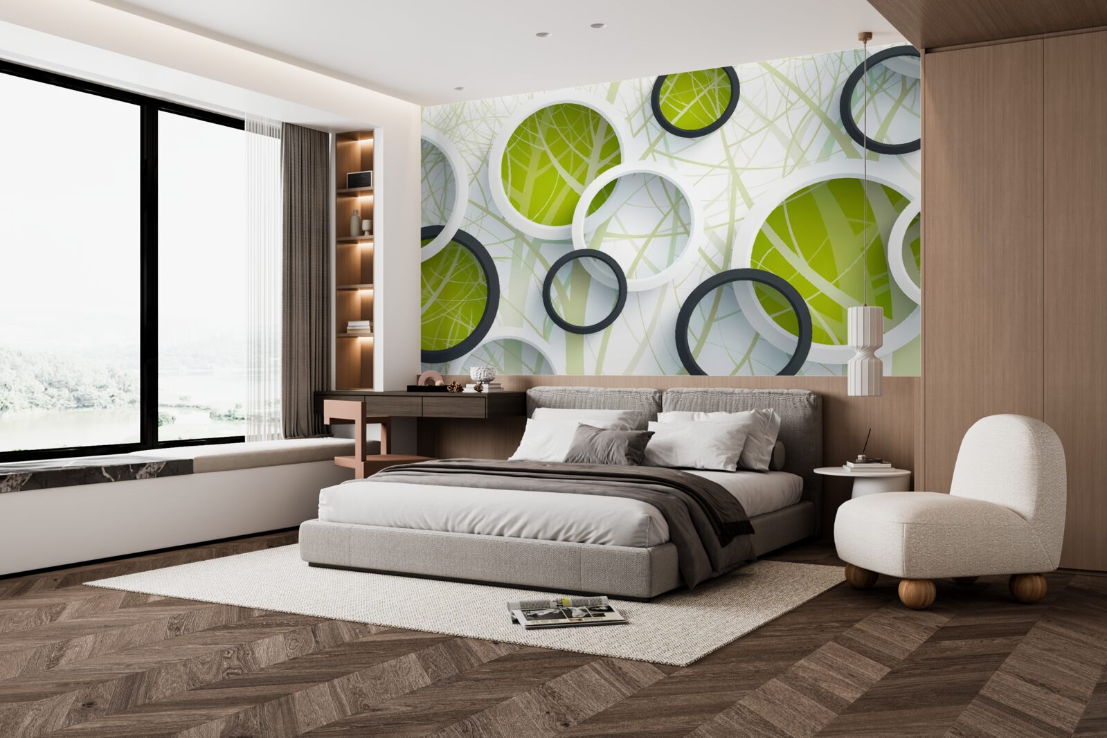 Fotobehang achtergrond bestaande uit grote zwarte en witte cirkels