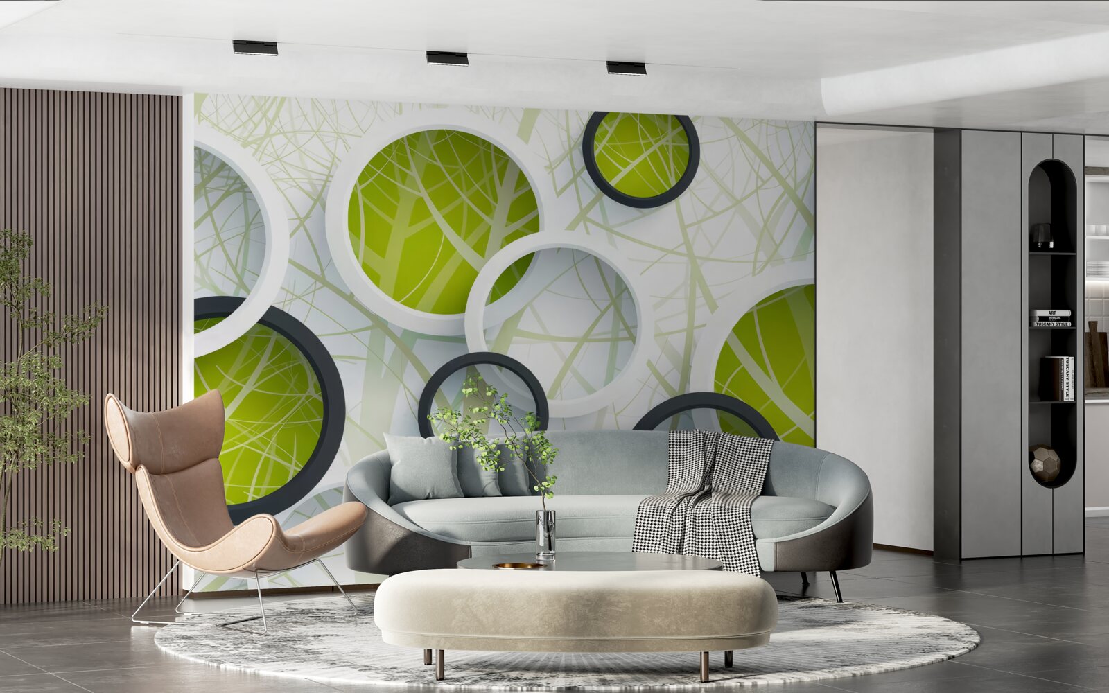 Fotobehang achtergrond bestaande uit grote zwarte en witte cirkels