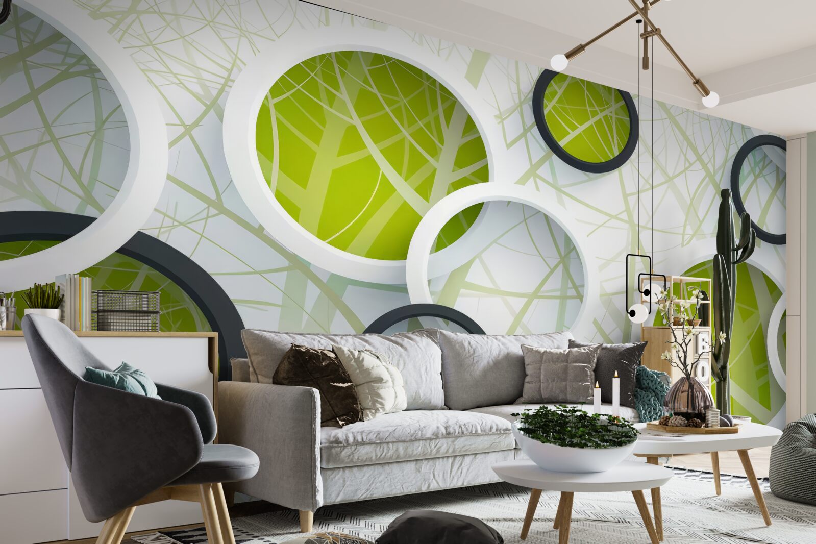 Fotobehang achtergrond bestaande uit grote zwarte en witte cirkels