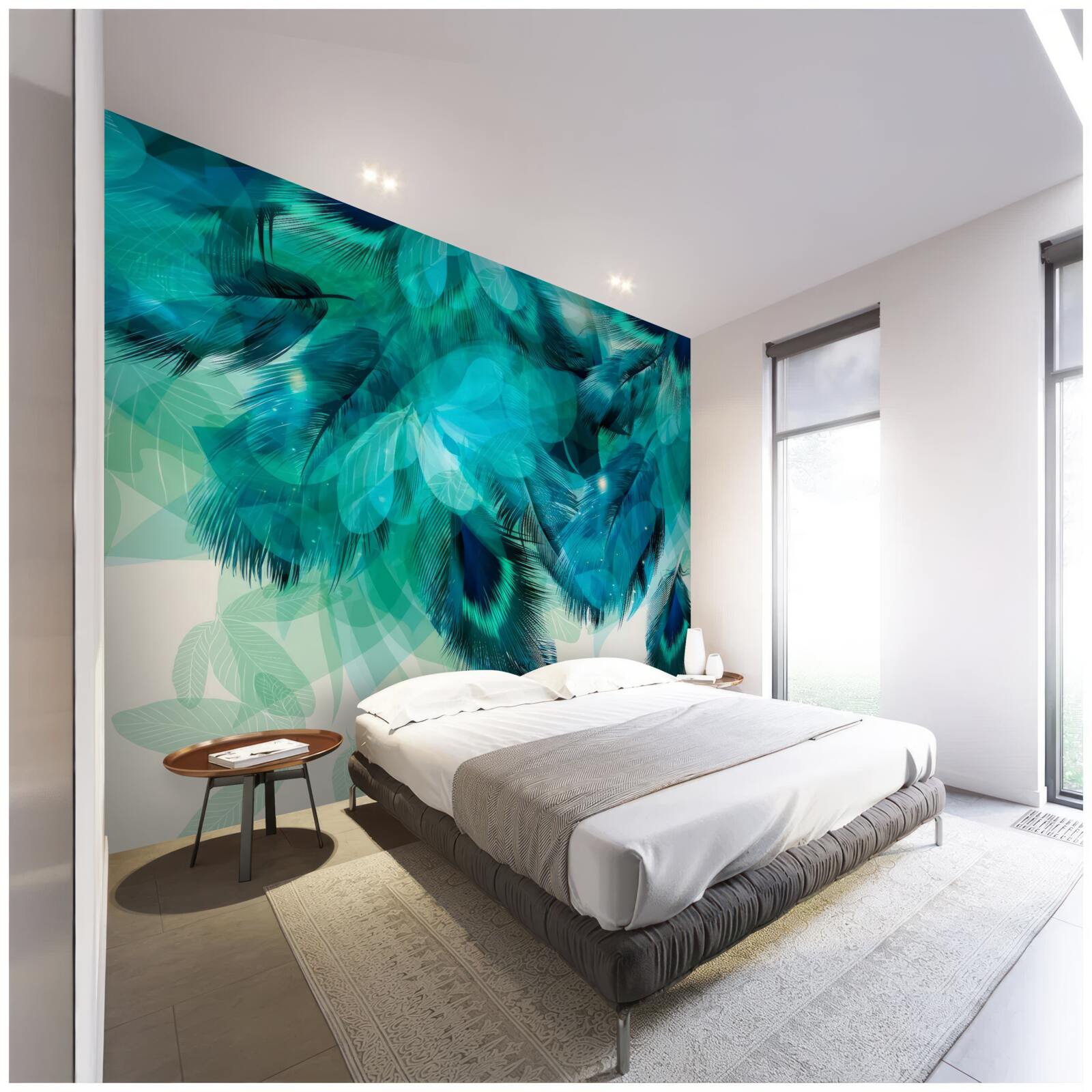 Fotobehang pauwenveren met een turquoise tint