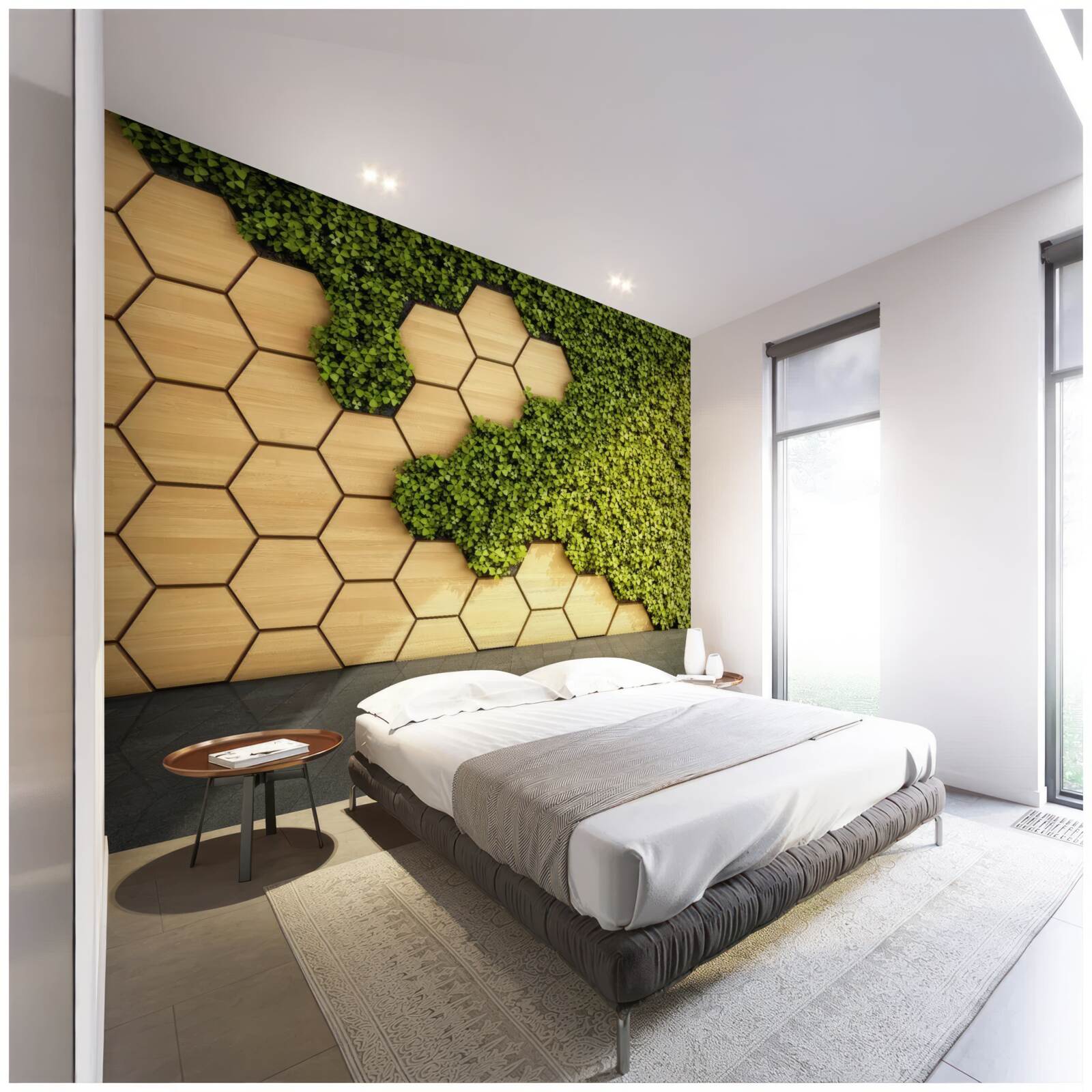 Fotobehang groene klimop rond een bruine muur