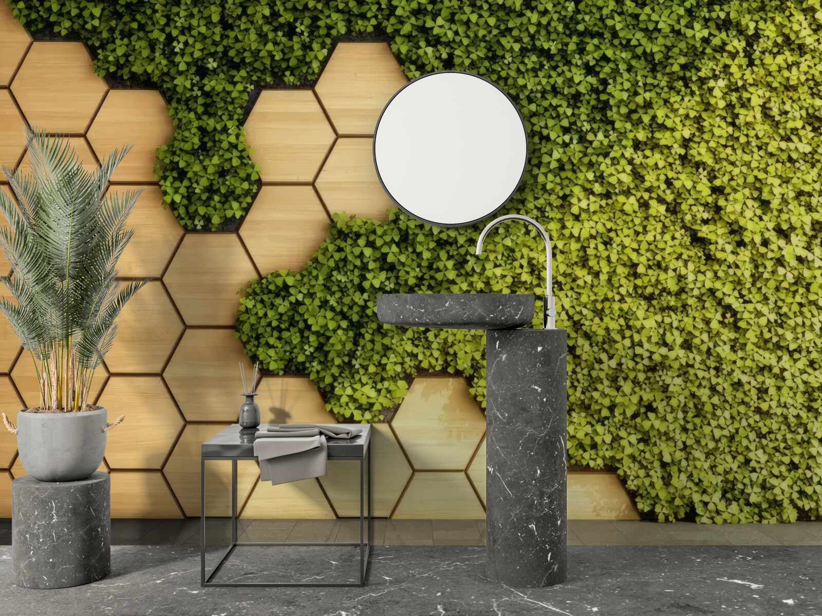 Fotobehang groene klimop rond een bruine muur