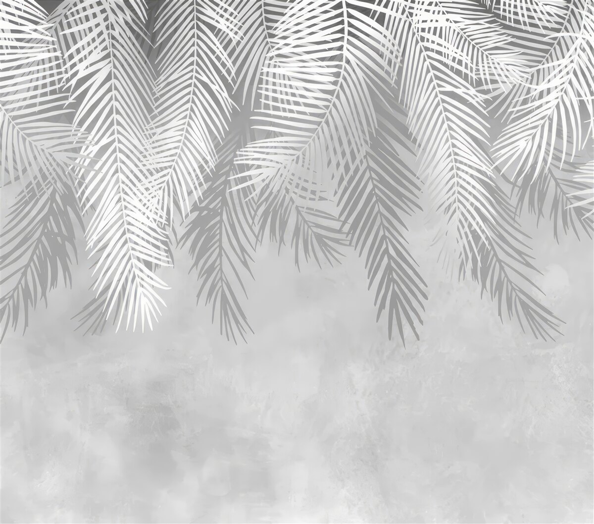 Fotobehang grote witte varenbladeren die naar beneden hangen