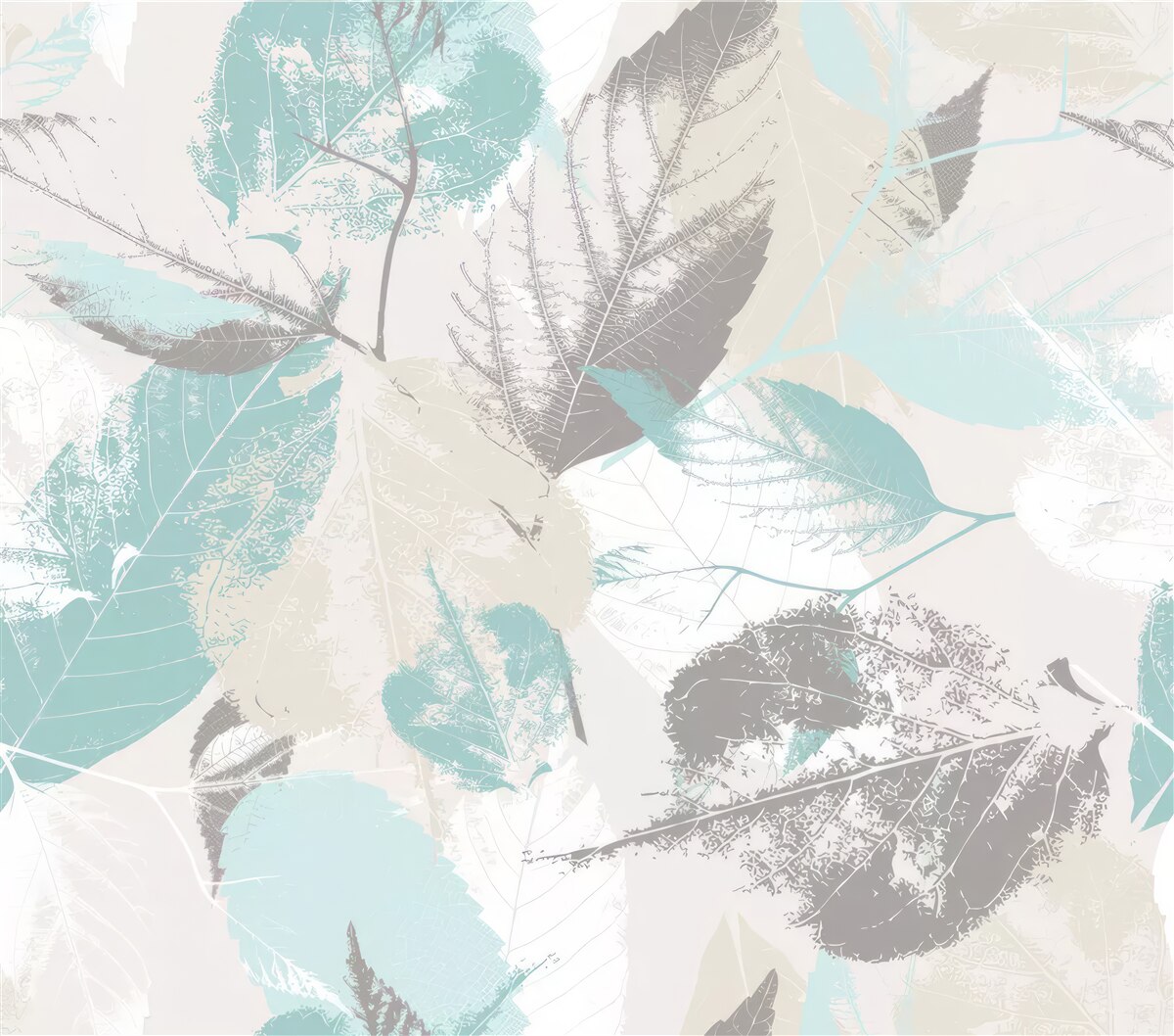 Fotobehang bladeren geschilderd in een lichte tint