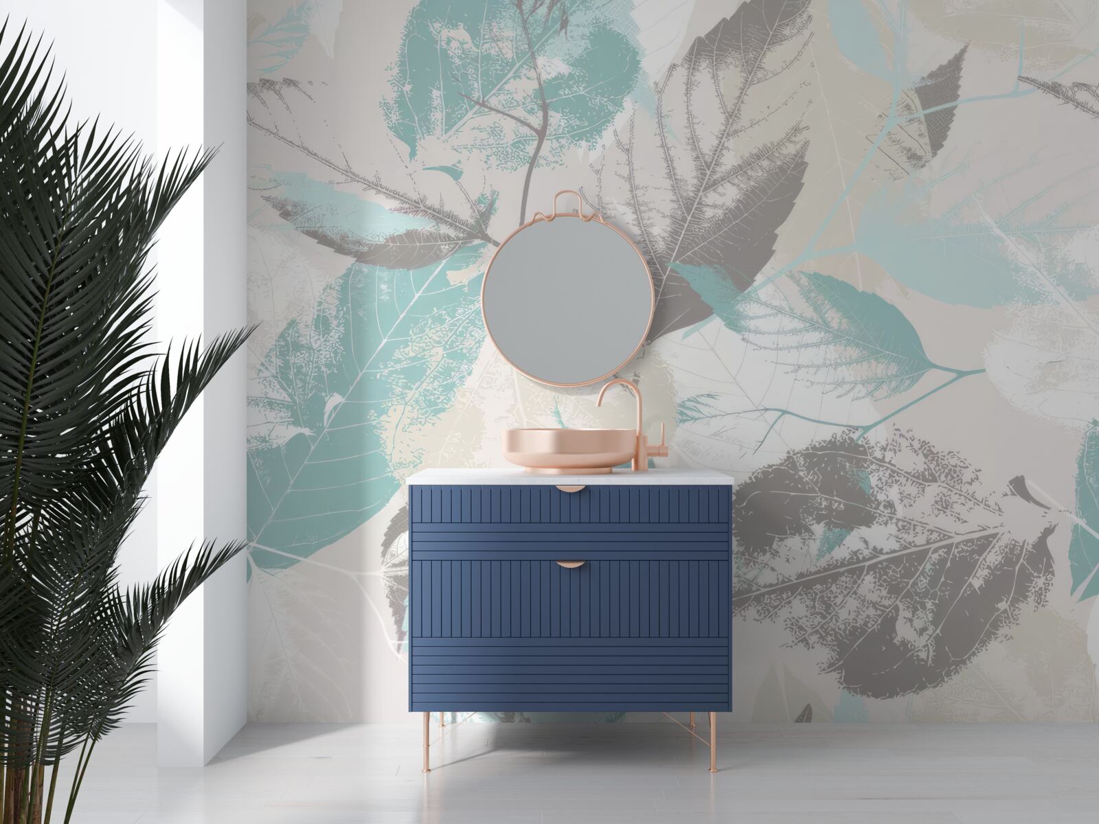 Fotobehang bladeren geschilderd in een lichte tint