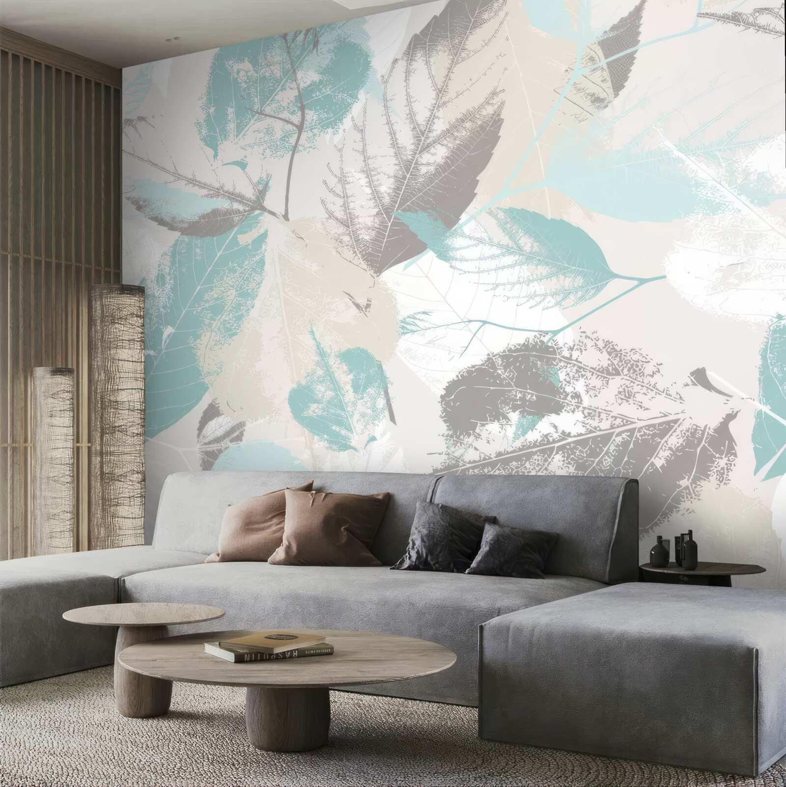 Fotobehang bladeren geschilderd in een lichte tint