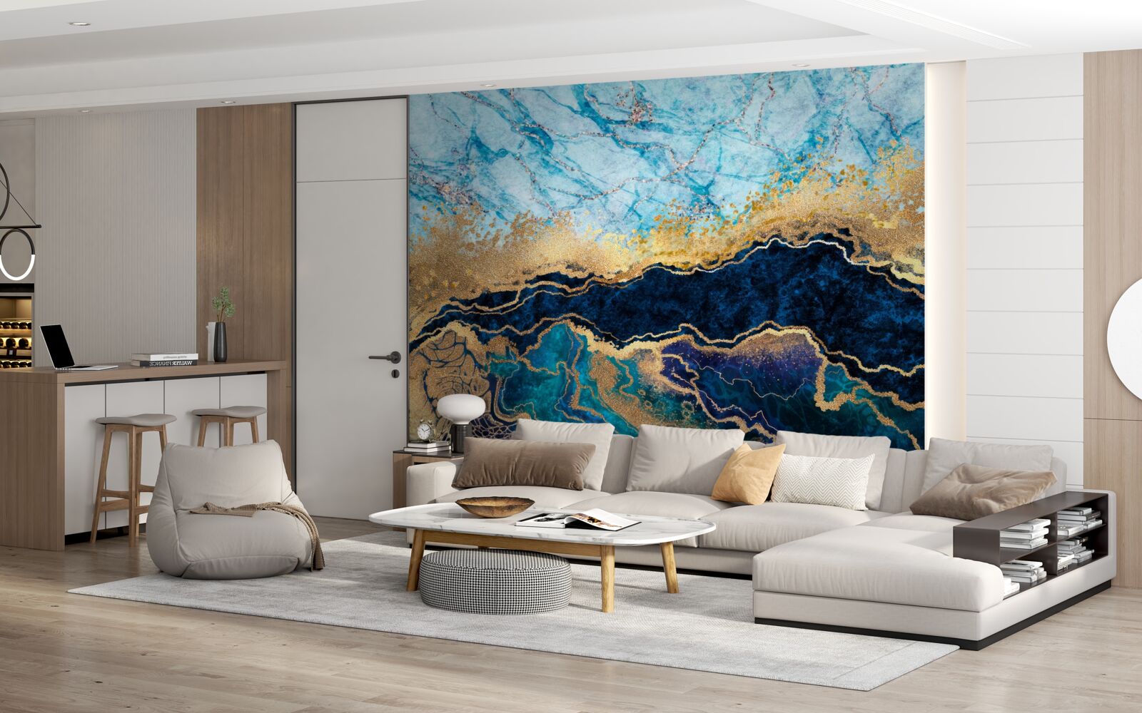 Fotobehang achtergrond met gemarmerde patronen in heldere kleuren