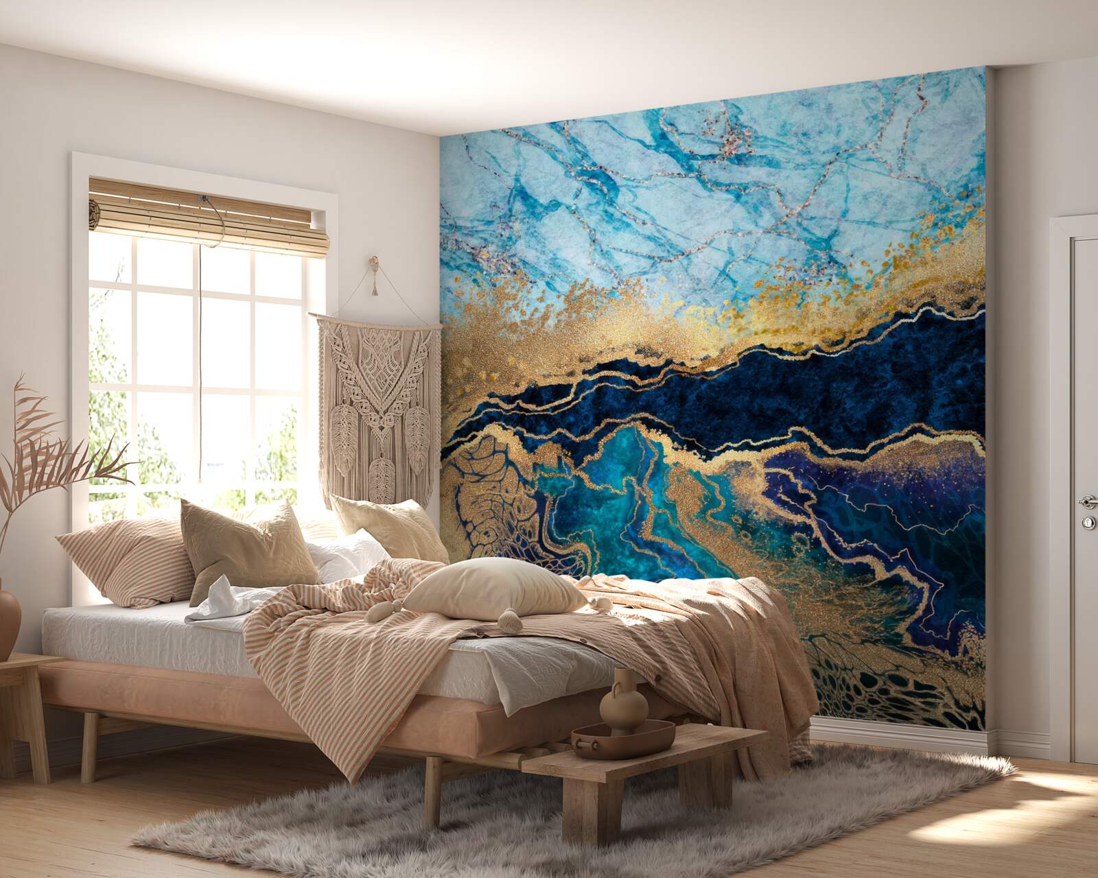 Fotobehang achtergrond met gemarmerde patronen in heldere kleuren