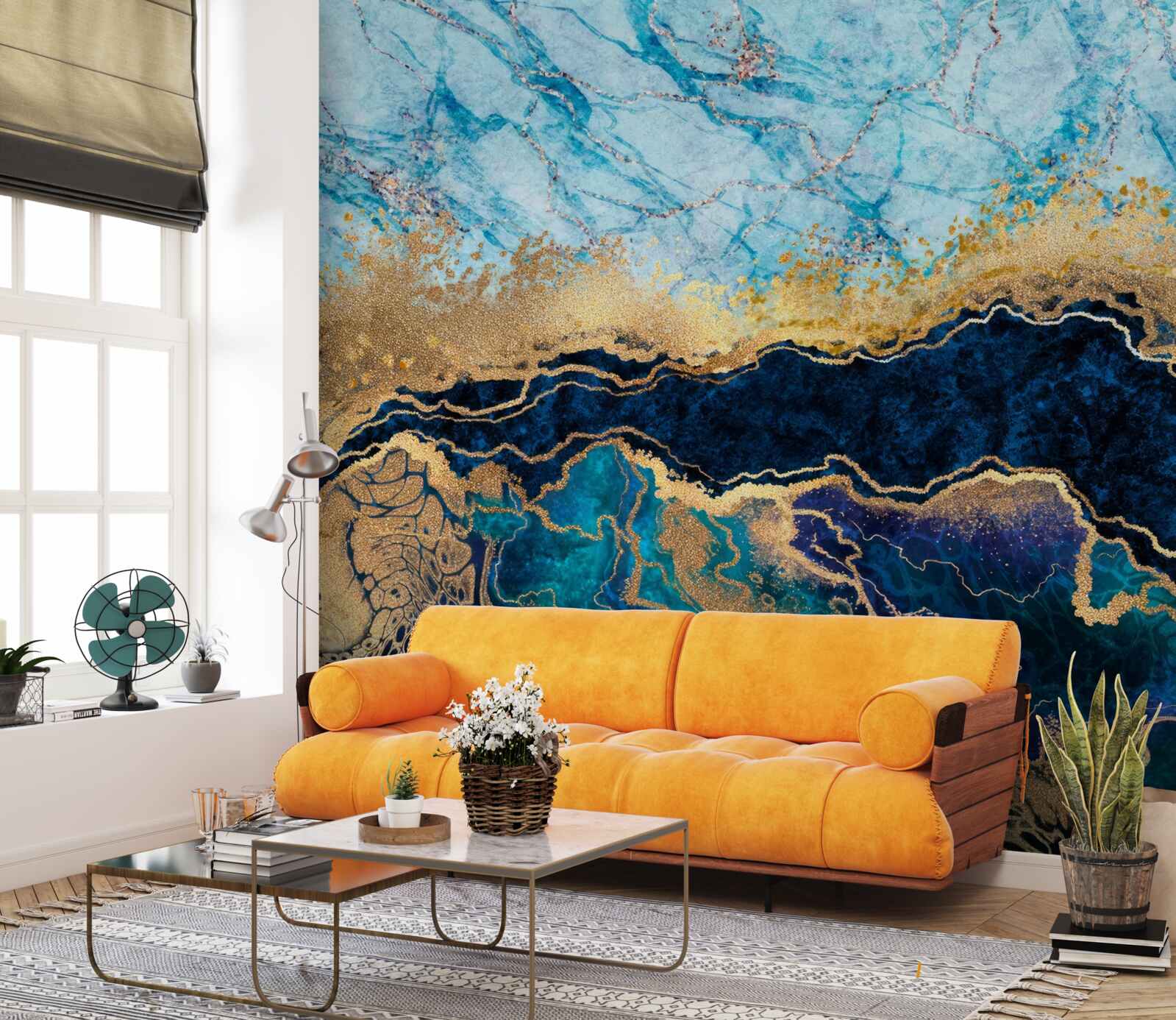 Fotobehang achtergrond met gemarmerde patronen in heldere kleuren