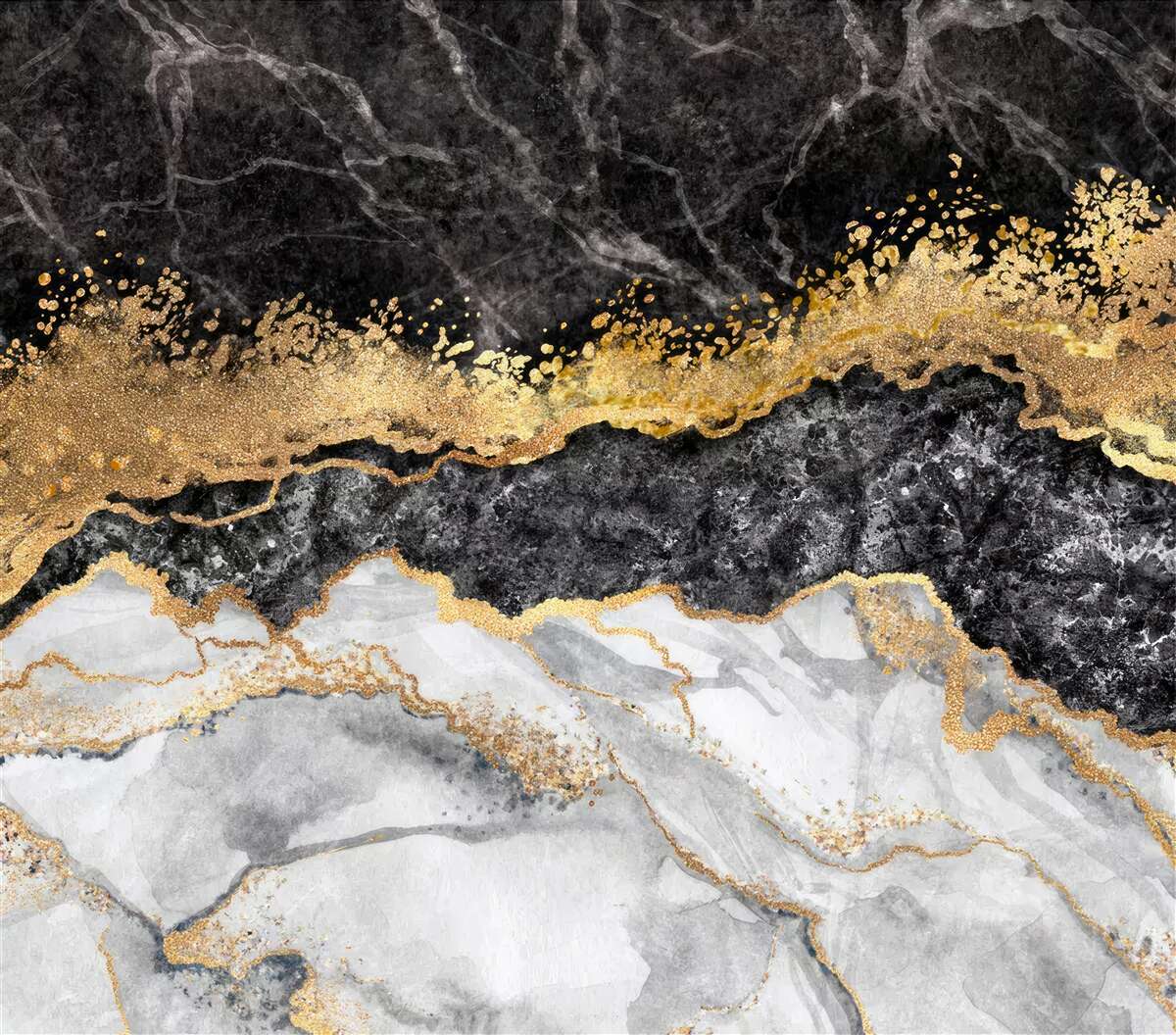 Fotobehang marmer in zwart-, wit- en goudtinten