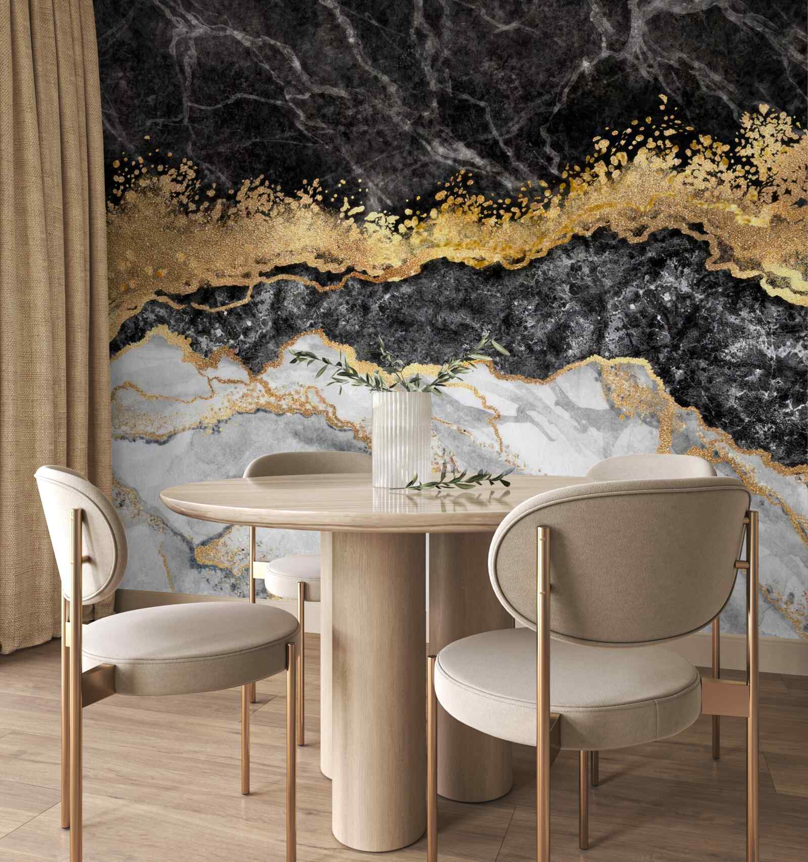 Fotobehang marmer in zwart-, wit- en goudtinten