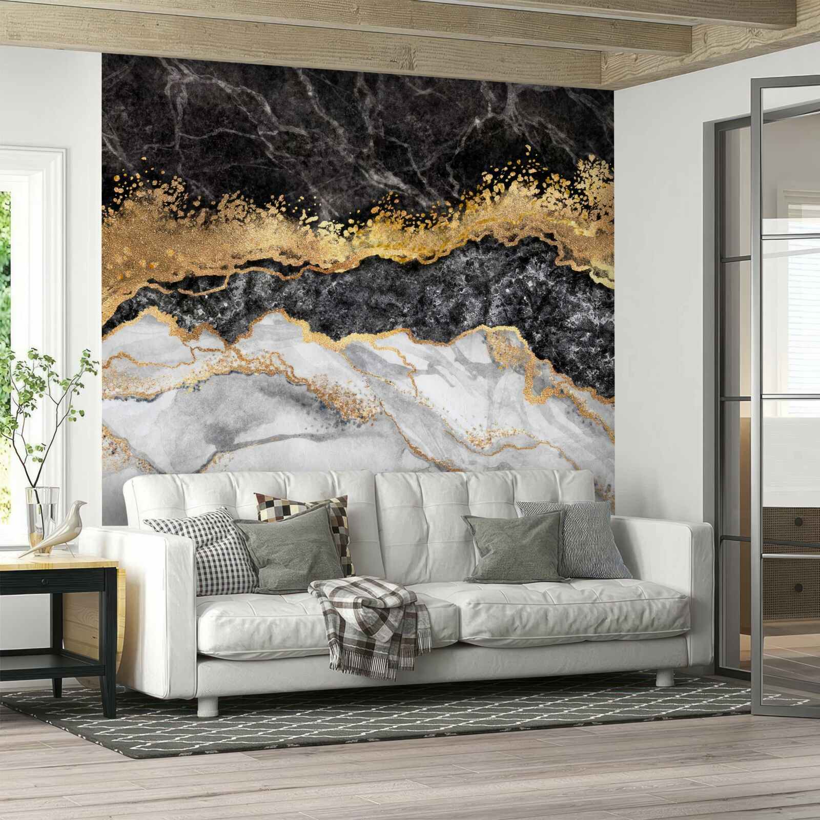 Fotobehang marmer in zwart-, wit- en goudtinten
