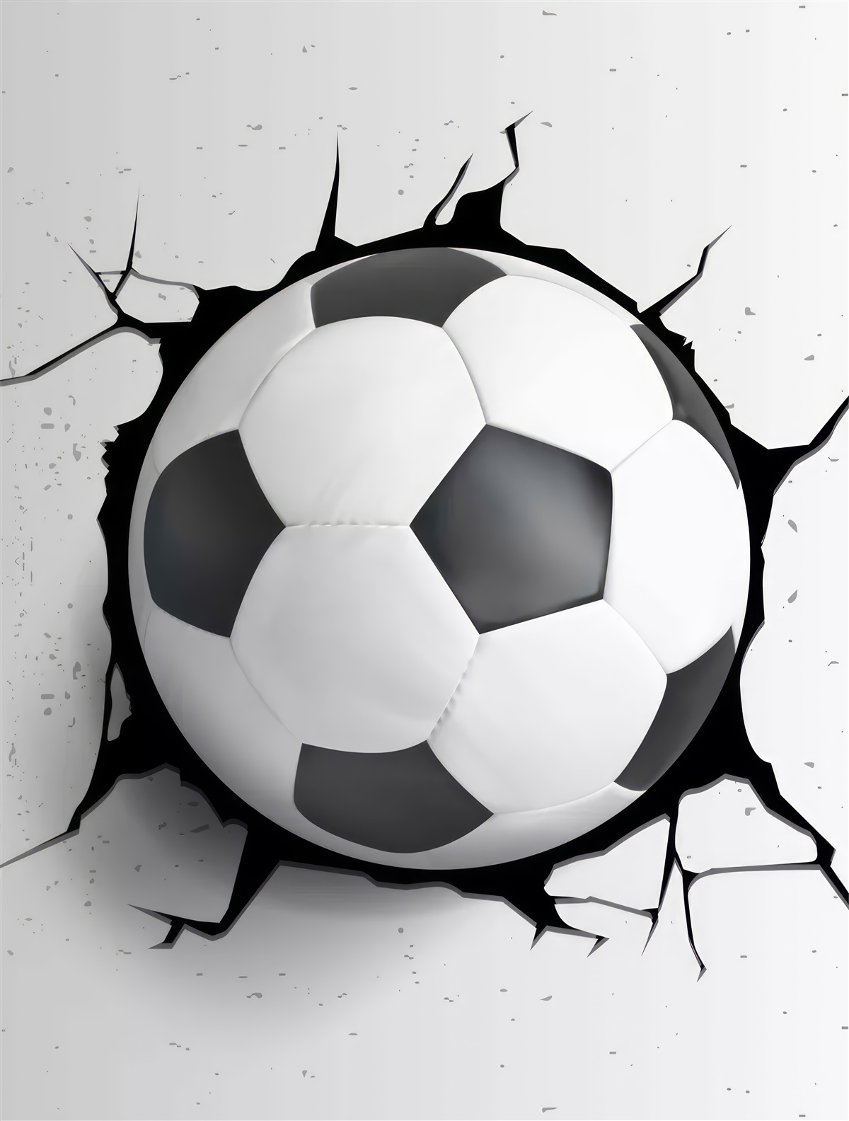 Fotobehang een voetbal steekt uit de muur