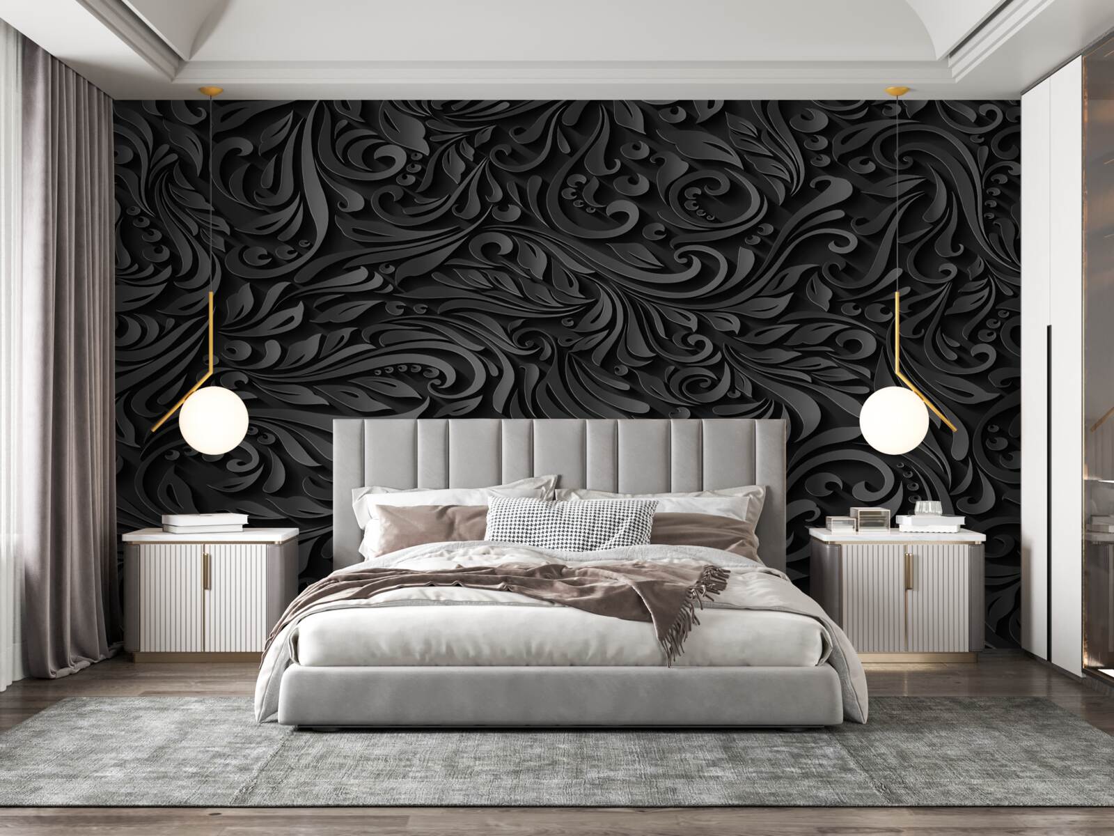 Fotobehang zwarte krullen in verschillende vormen