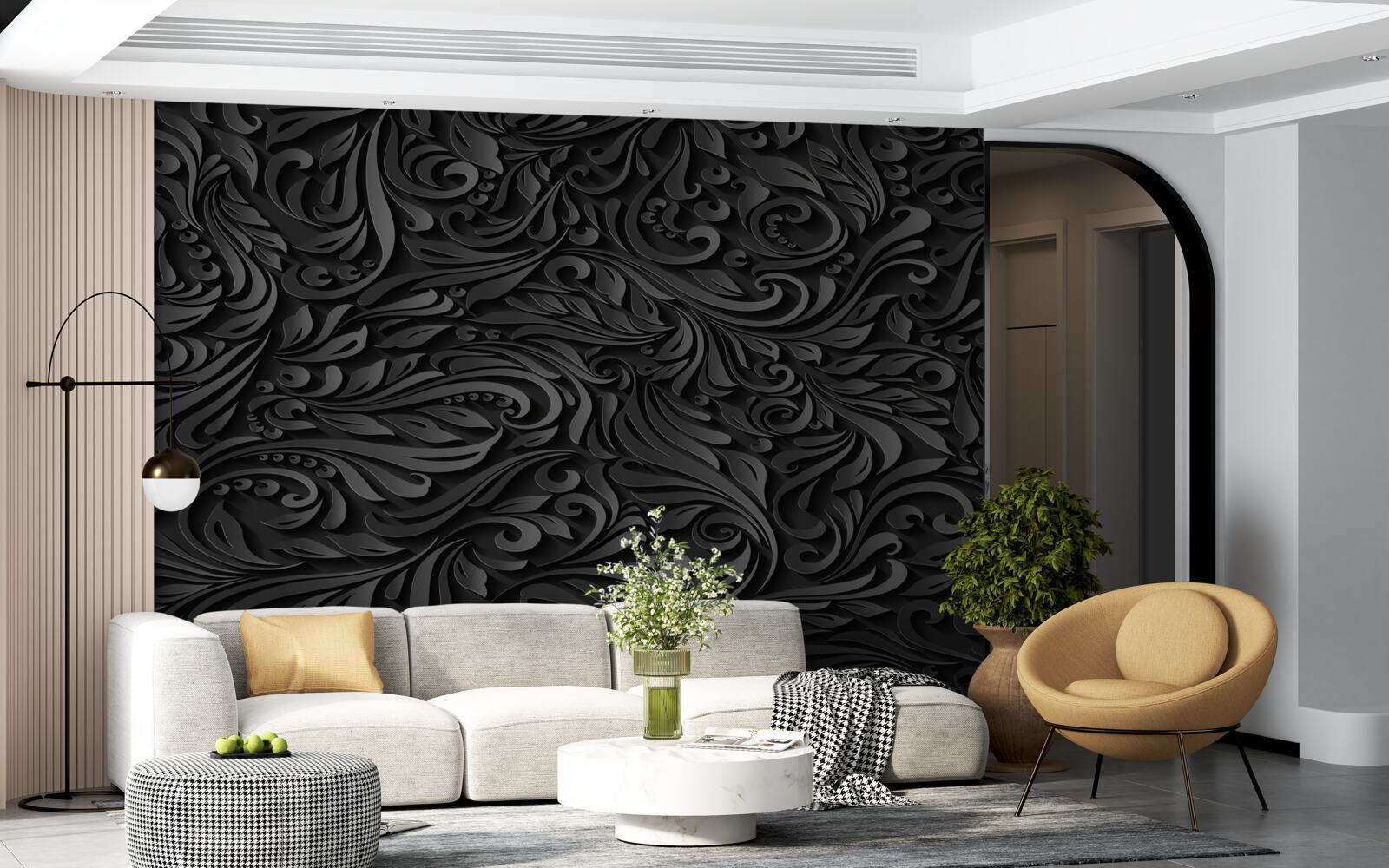 Fotobehang zwarte krullen in verschillende vormen