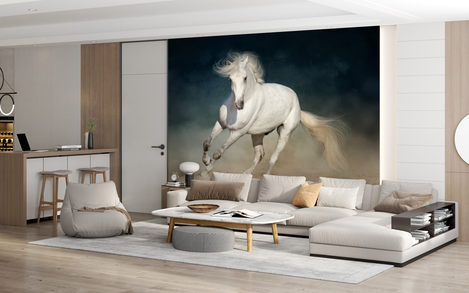 Fotobehang witte paardenren