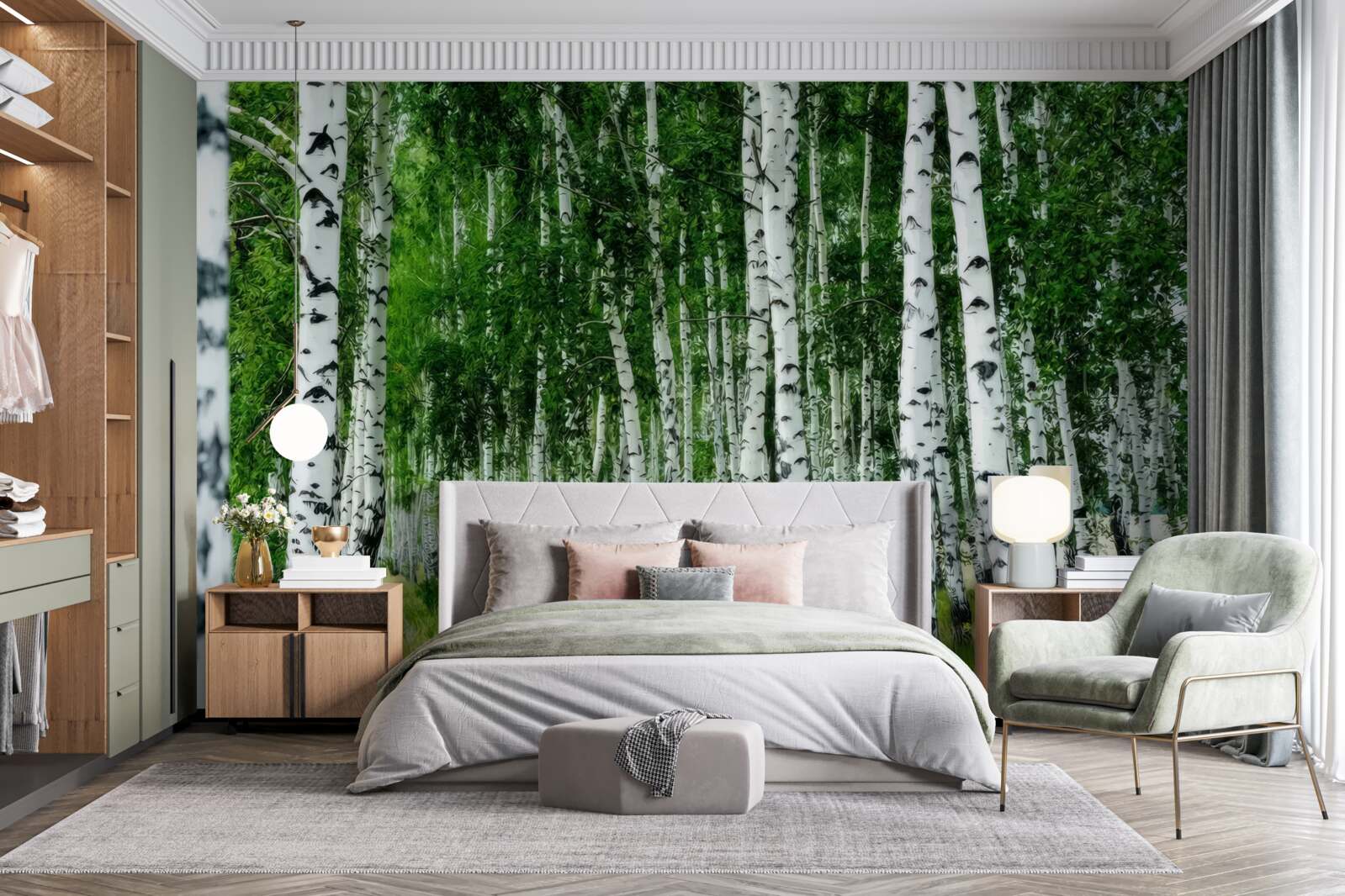 Fotobehang dicht berkenbos