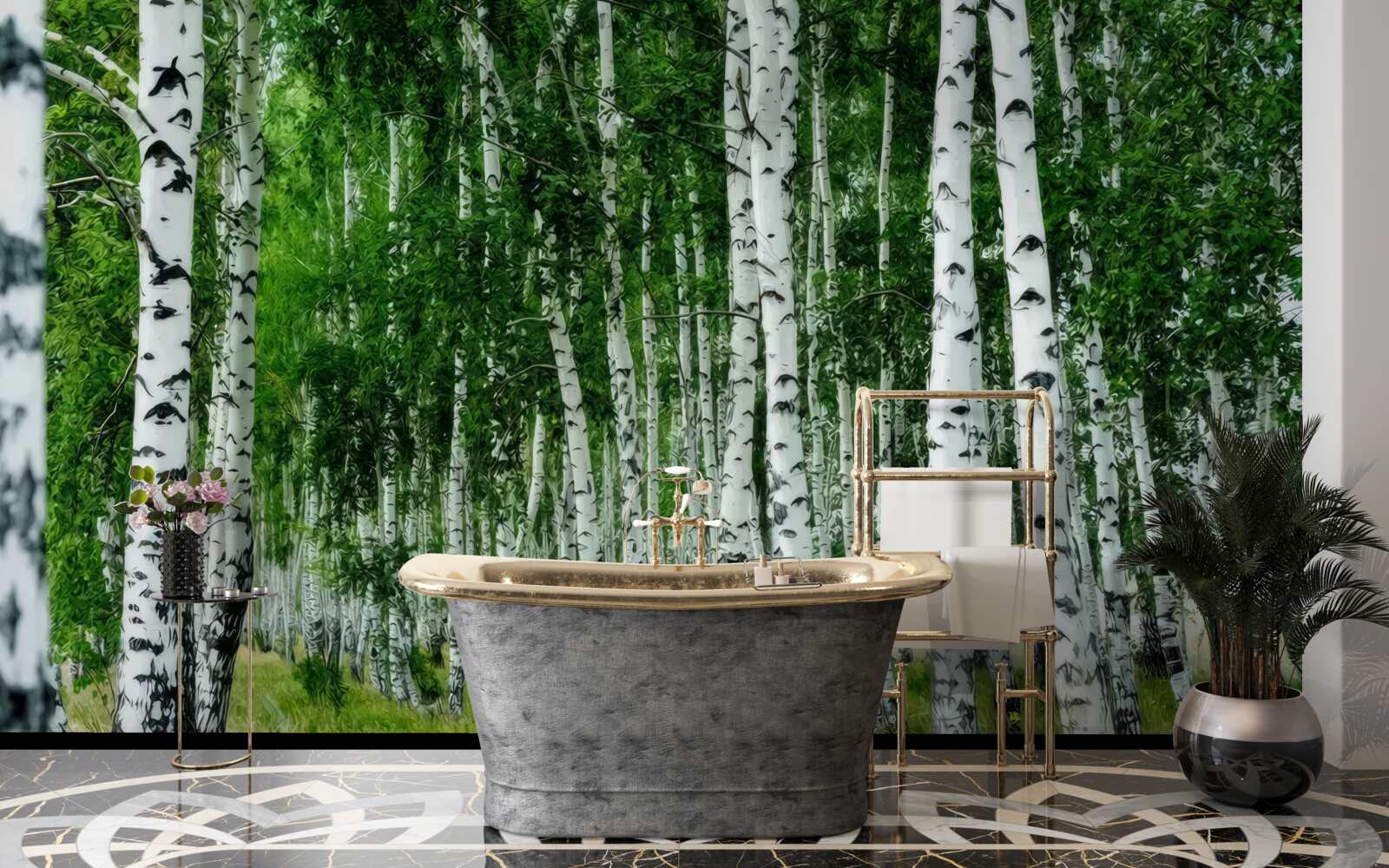 Fotobehang dicht berkenbos