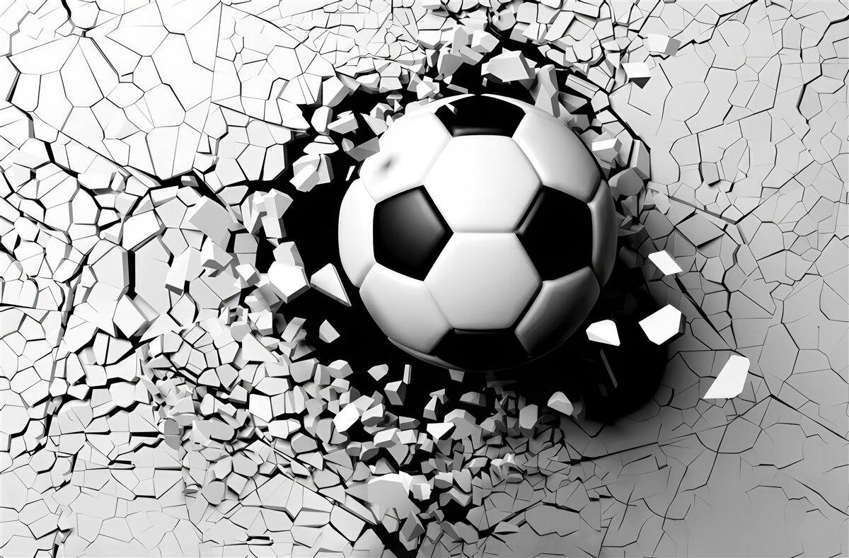 Fotobehang voetbal breekt door de barrière