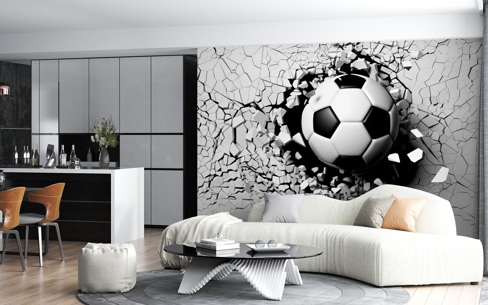 Fotobehang voetbal breekt door de barrière