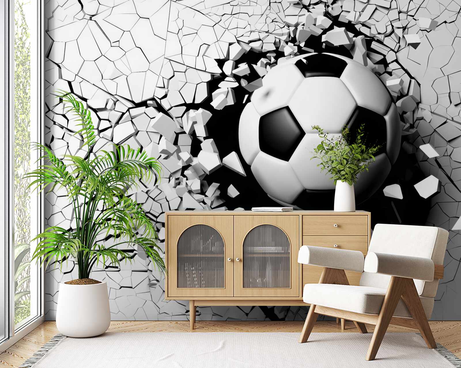 Fotobehang voetbal breekt door de barrière