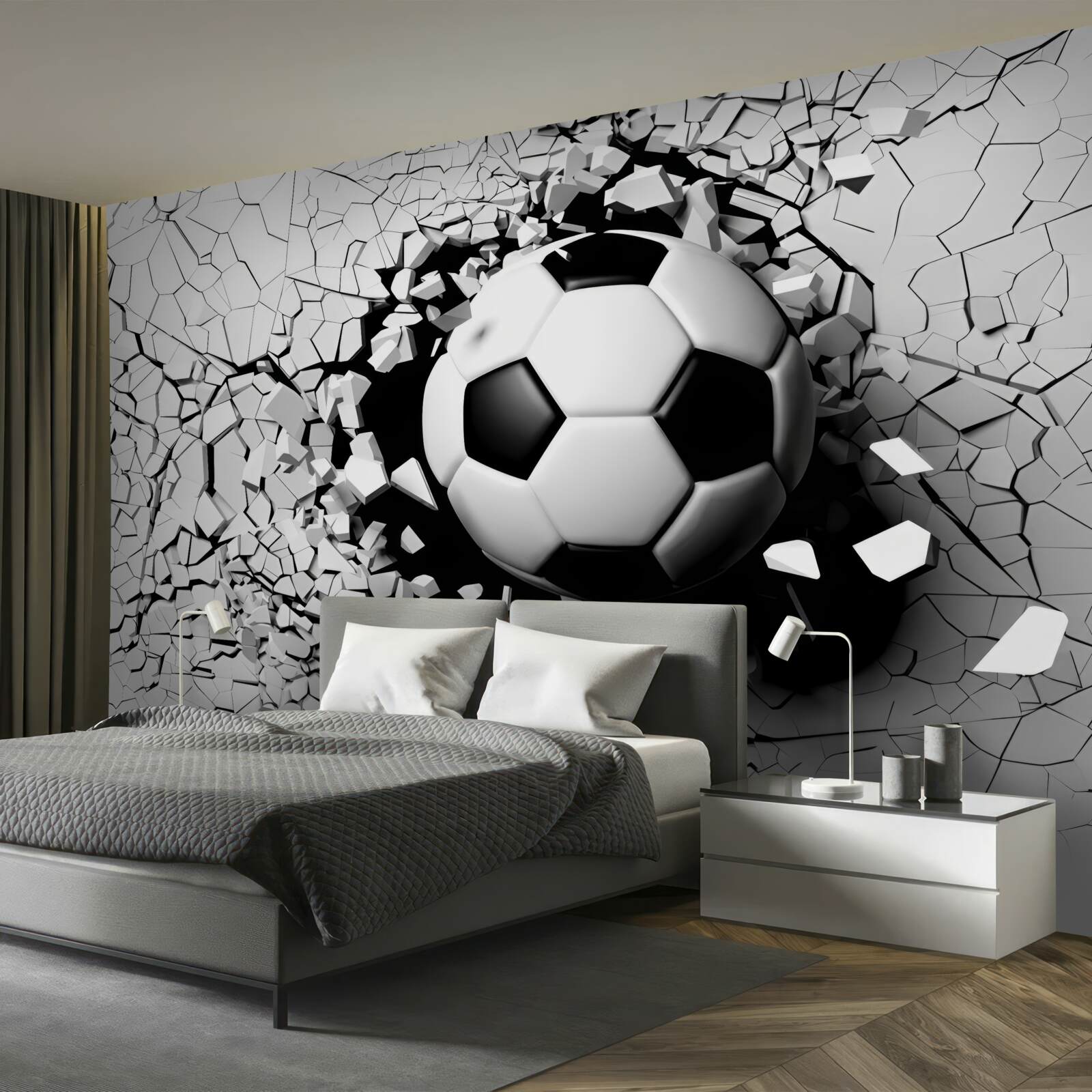 Fotobehang voetbal breekt door de barrière