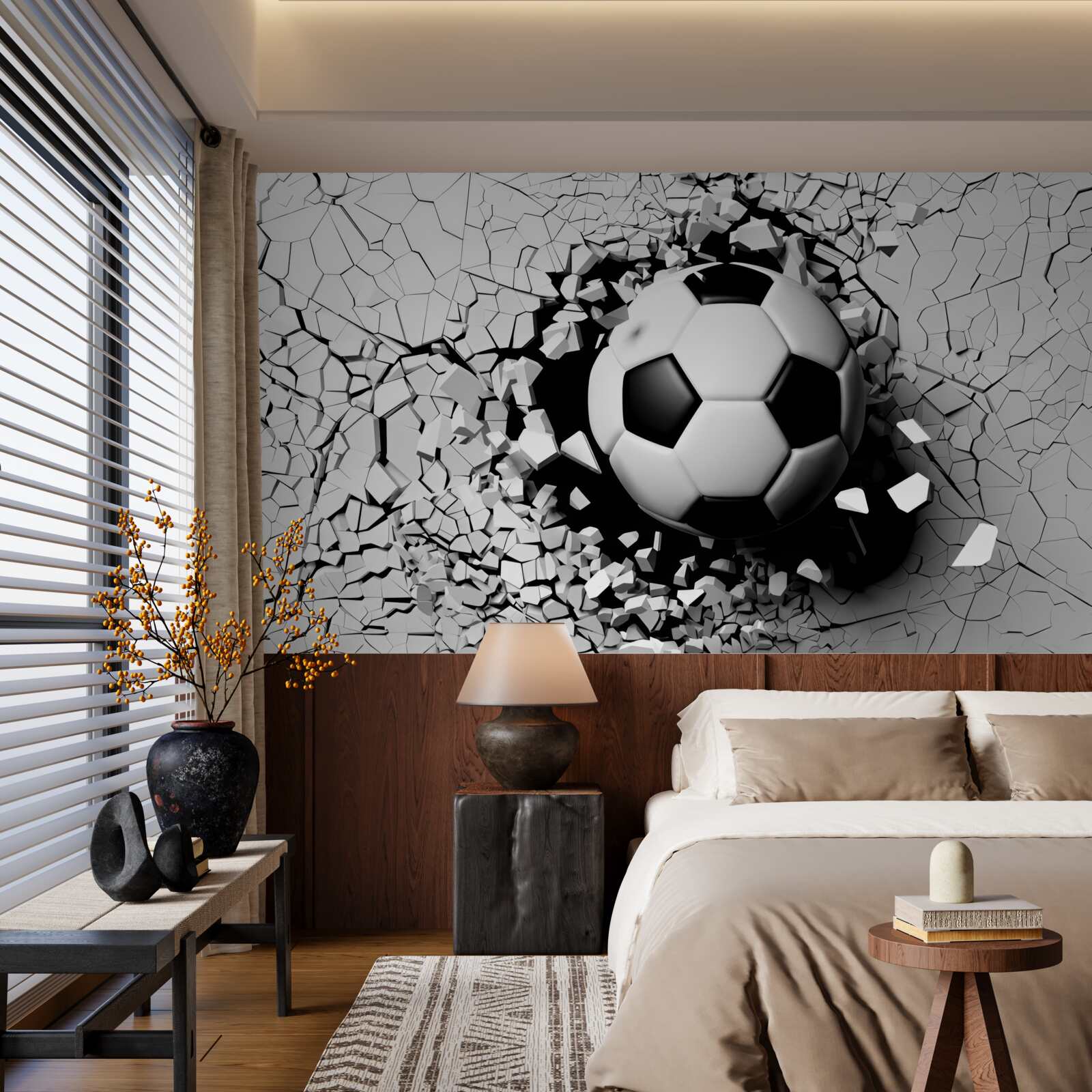 Fotobehang voetbal breekt door de barrière