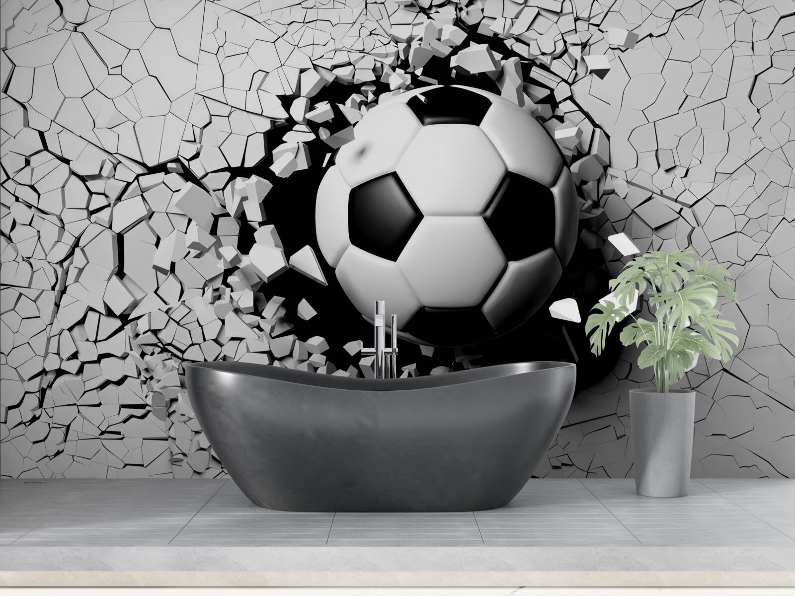 Fotobehang voetbal breekt door de barrière