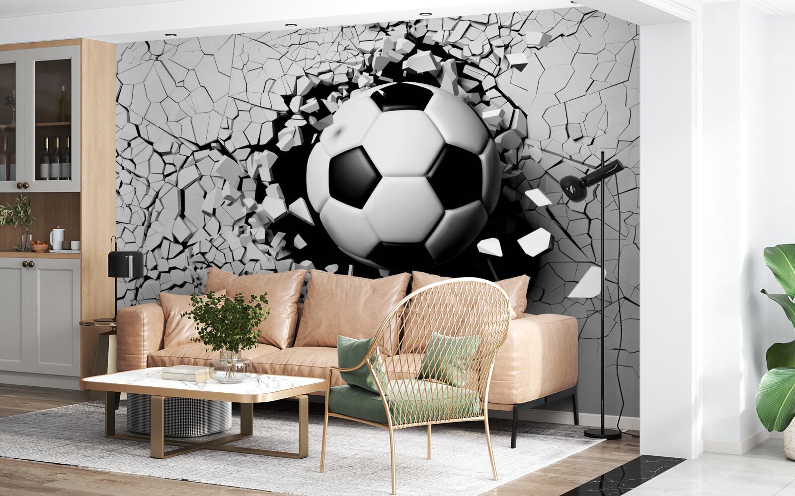 Fotobehang voetbal breekt door de barrière