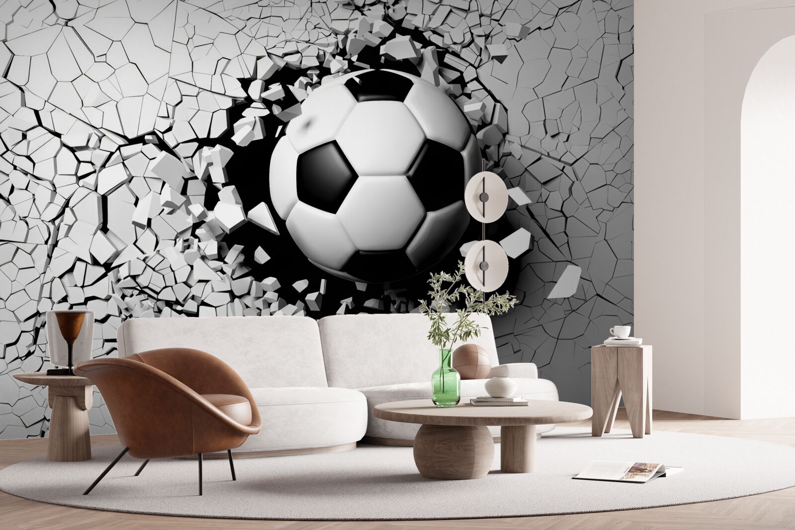 Fotobehang voetbal breekt door de barrière