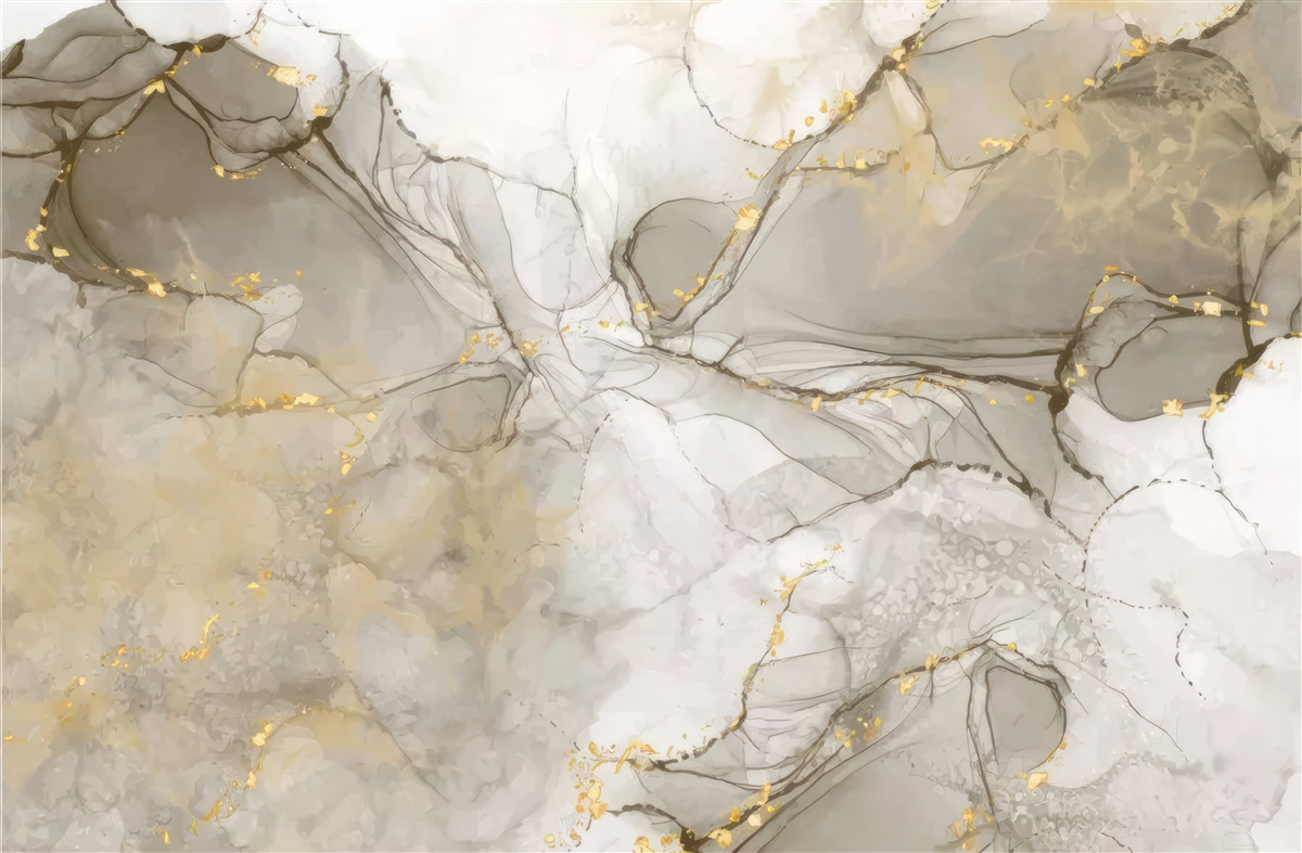 Fotobehang wit en grijs met verguld marmer