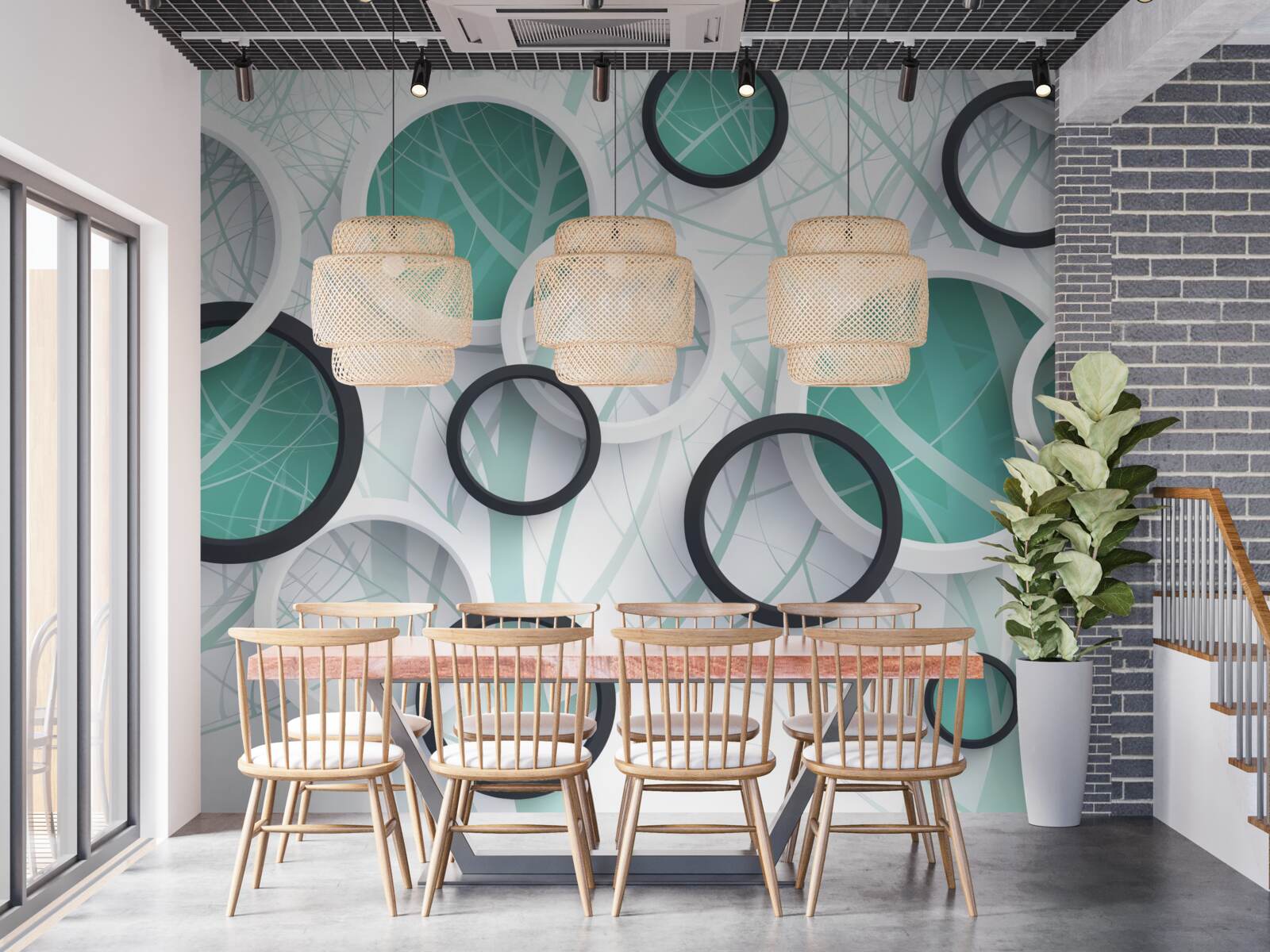 Fotobehang volumetrische wielen in zwart en wit