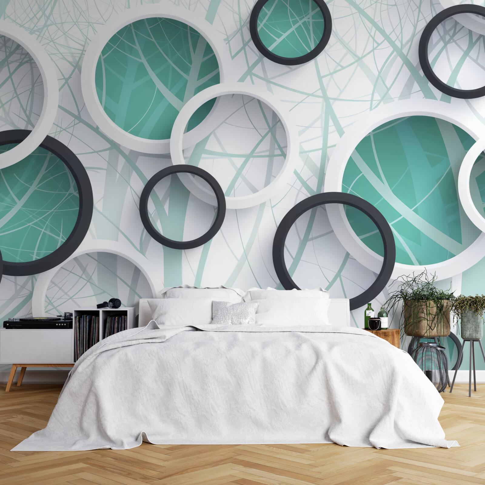 Fotobehang volumetrische wielen in zwart en wit