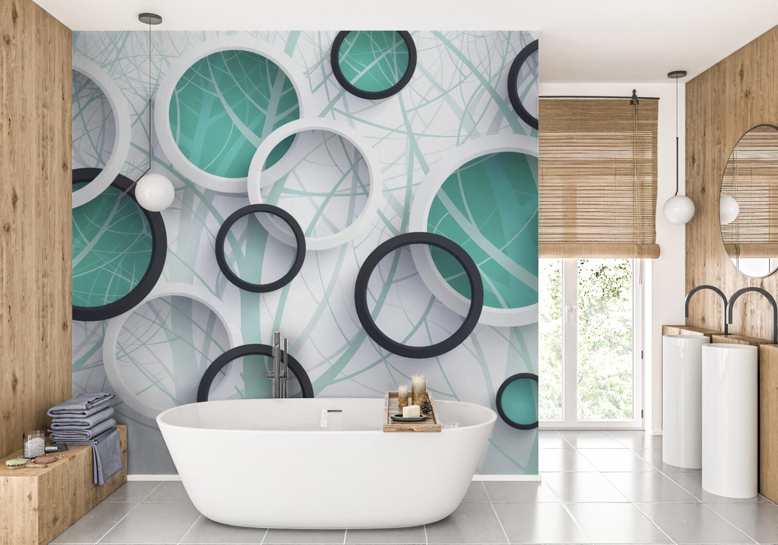 Fotobehang volumetrische wielen in zwart en wit