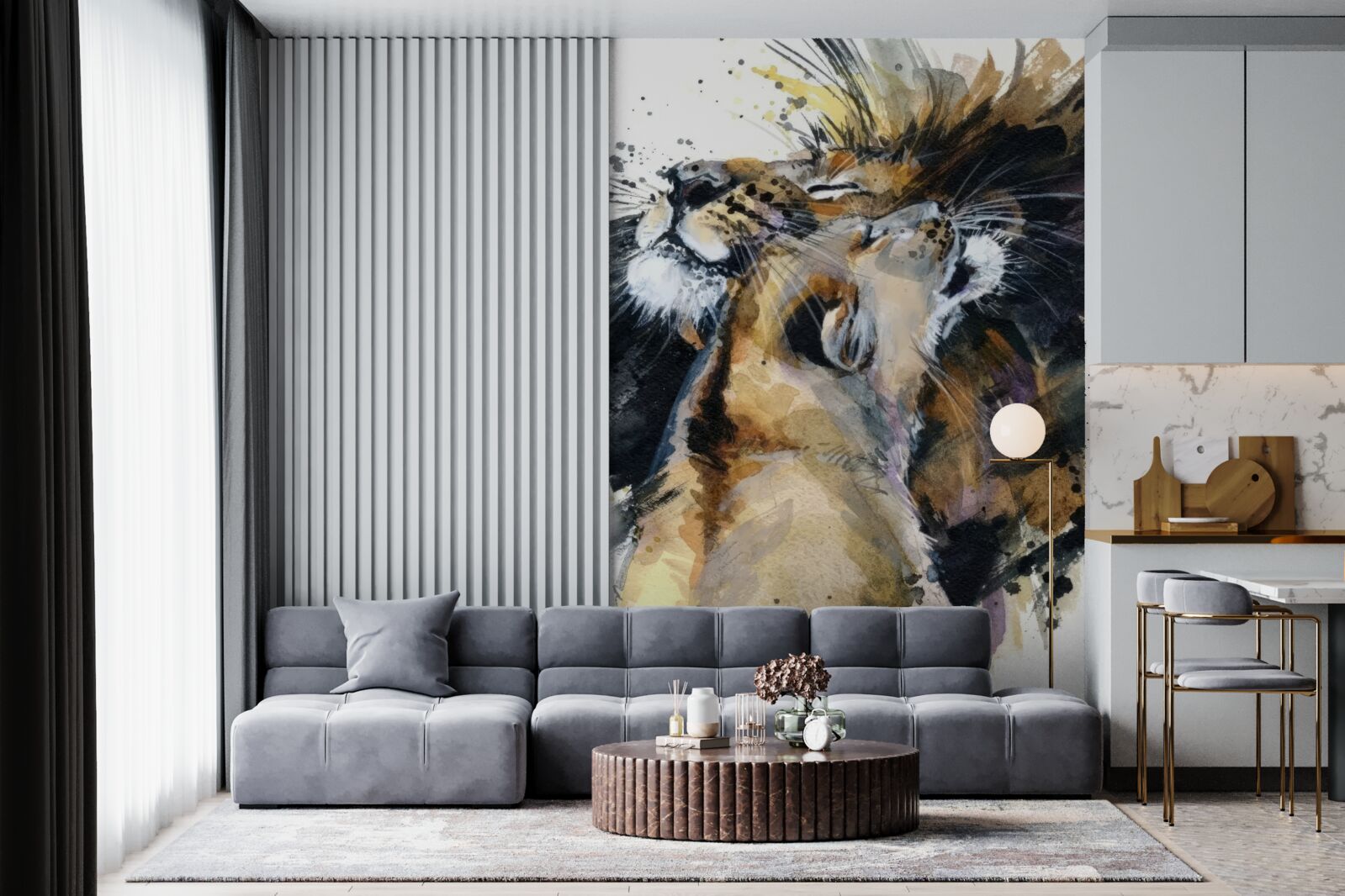 Fotobehang beelden van de leeuw en de leeuwin