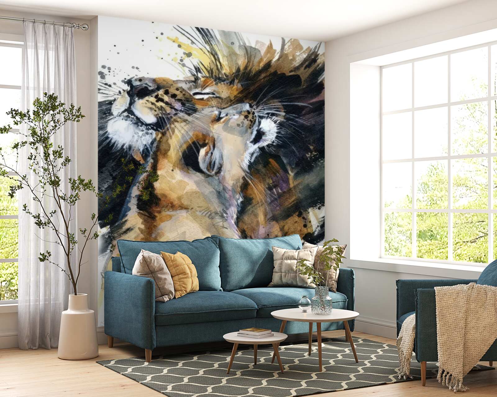 Fotobehang beelden van de leeuw en de leeuwin