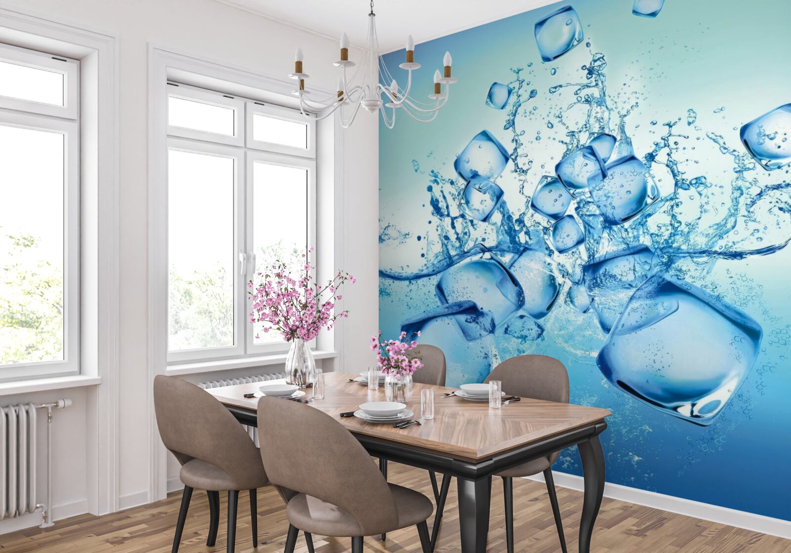 Fotobehang vloeibare ijsblokjes