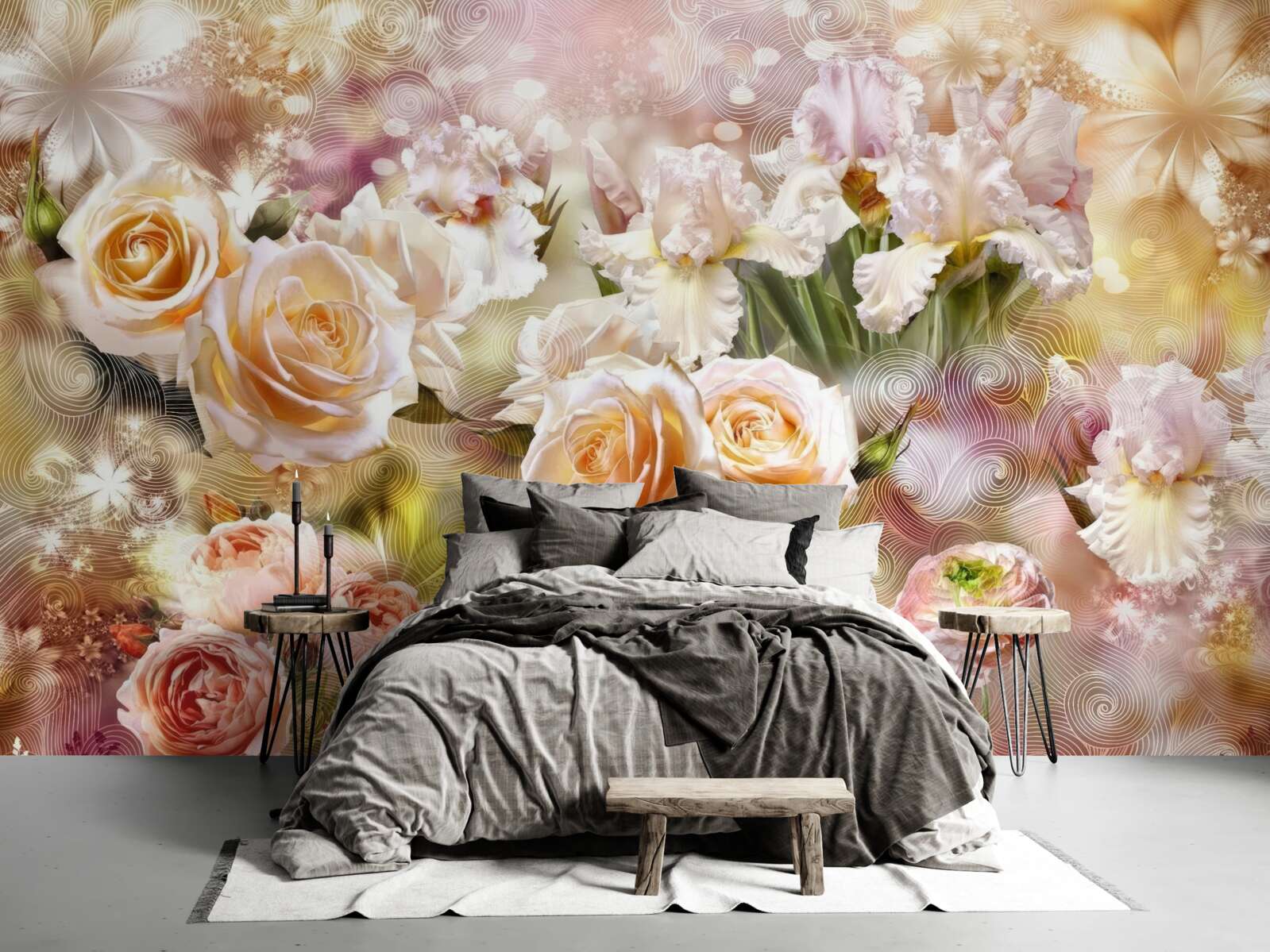 Fotobehang crème rozen