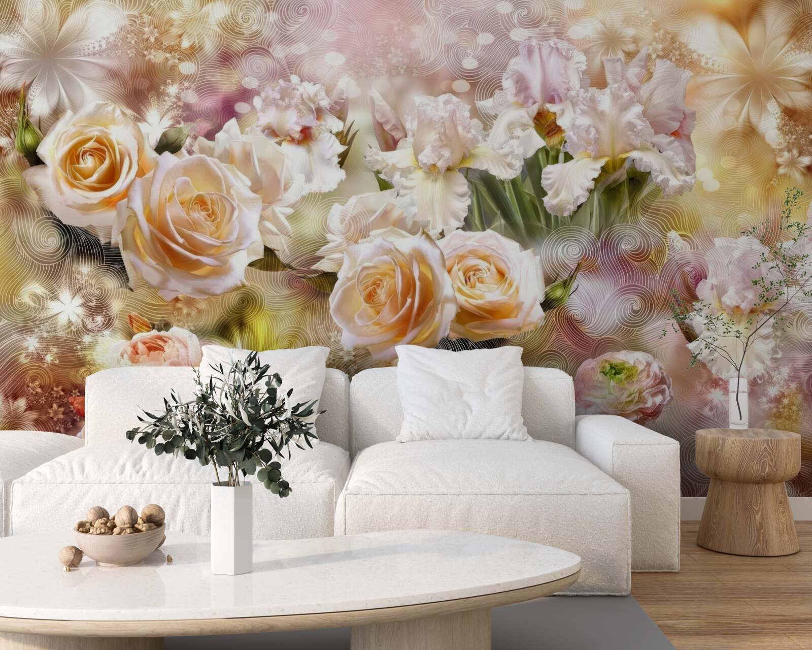 Fotobehang crème rozen