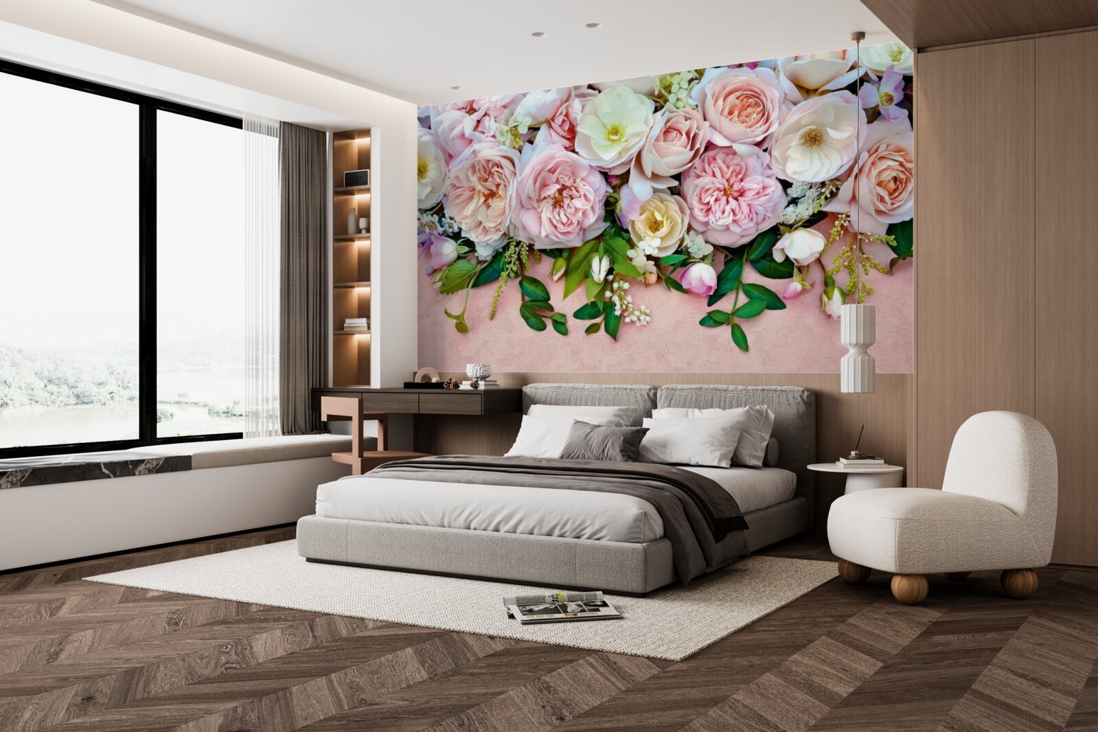 Fotobehang lichte en delicate rozen