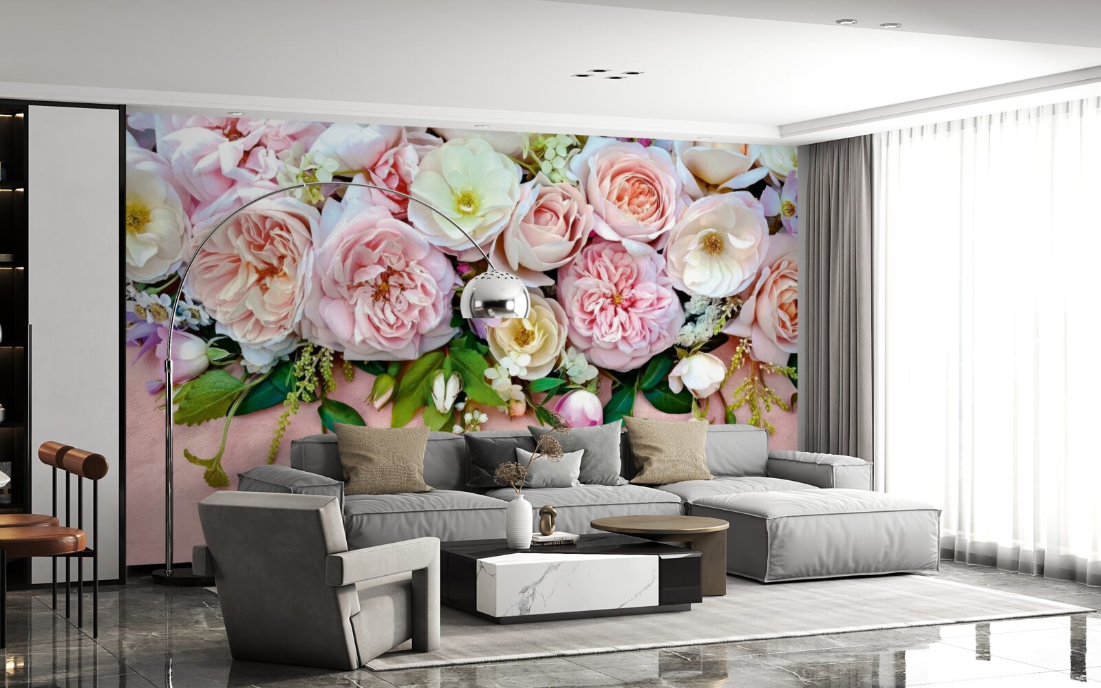 Fotobehang lichte en delicate rozen