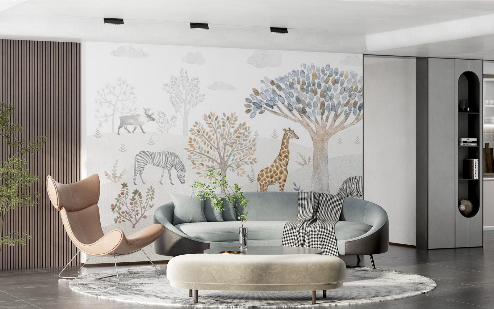 Fotobehang in het bos leven giraffen, zebra's en herten