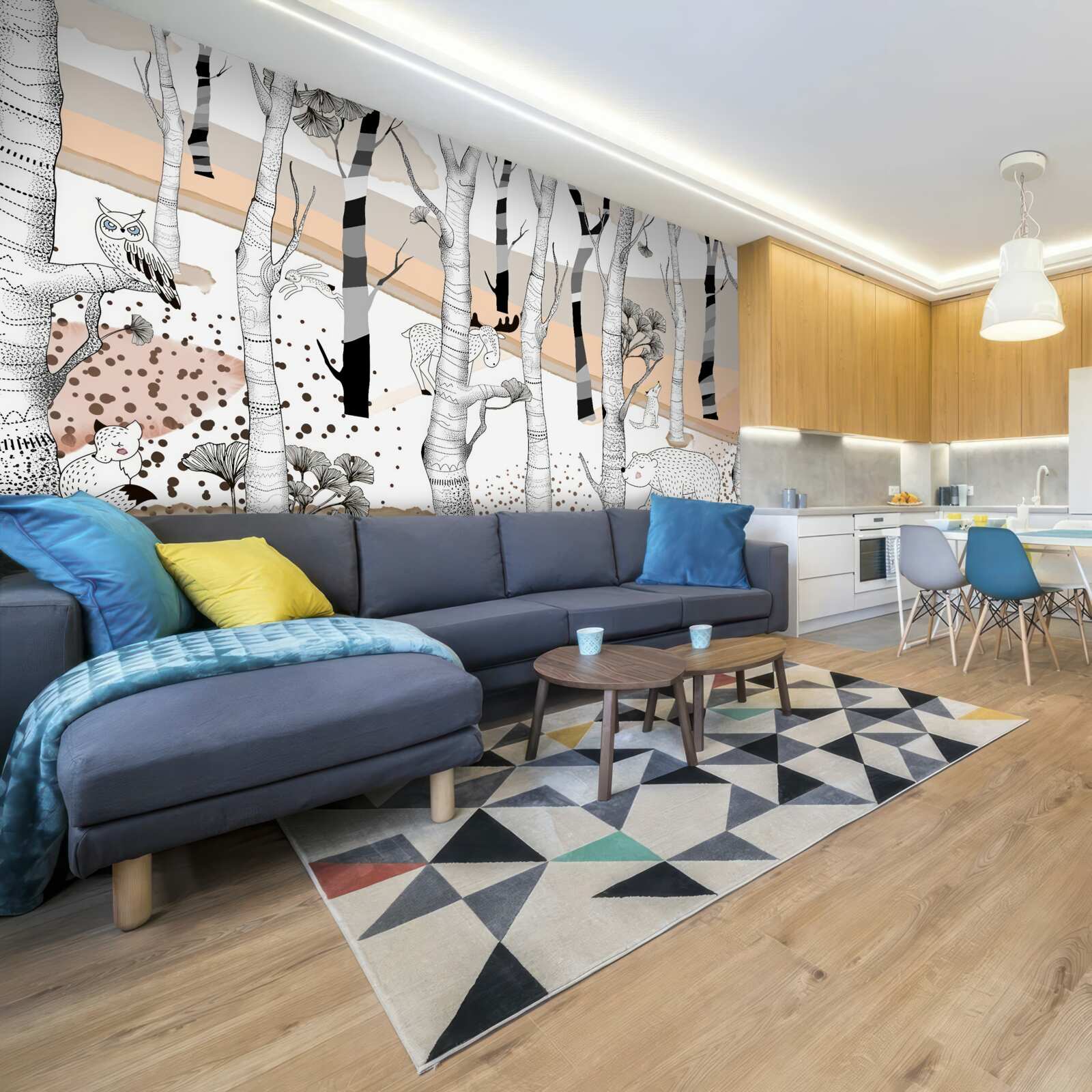 Fotobehang dieren afgebeeld tussen de bomen