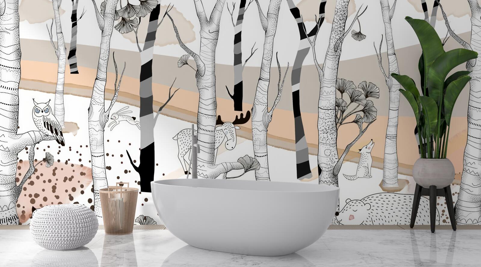 Fotobehang dieren afgebeeld tussen de bomen