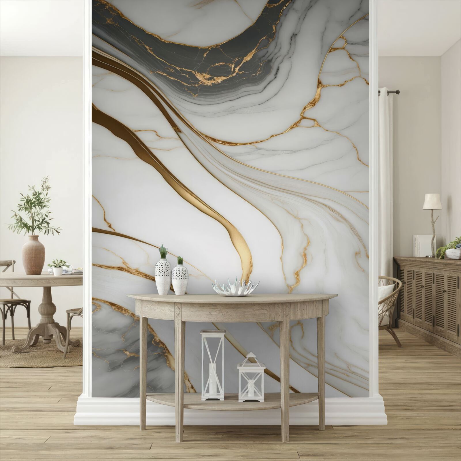 Fotobehang grijs marmer met goudtinten