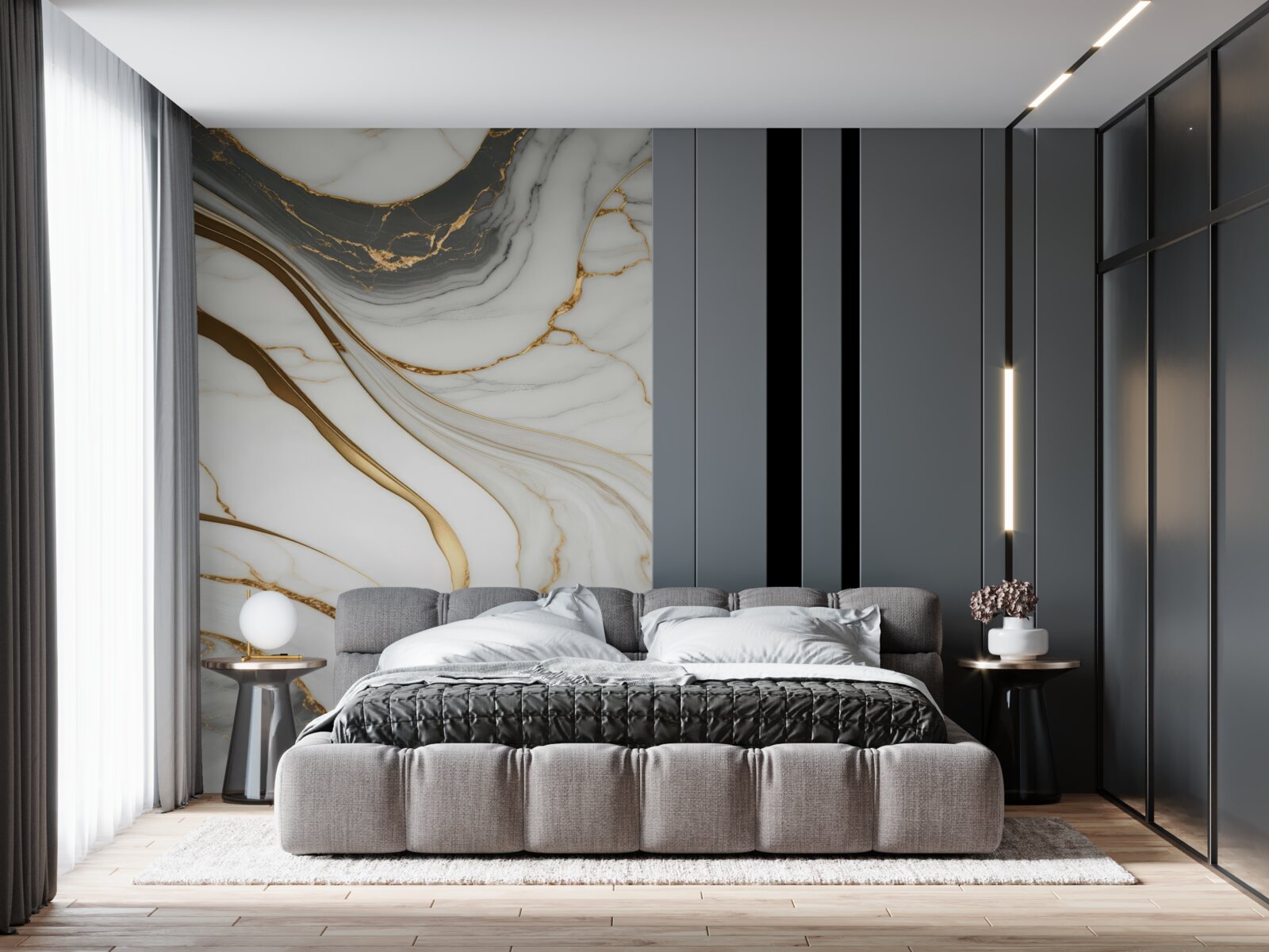 Fotobehang grijs marmer met goudtinten