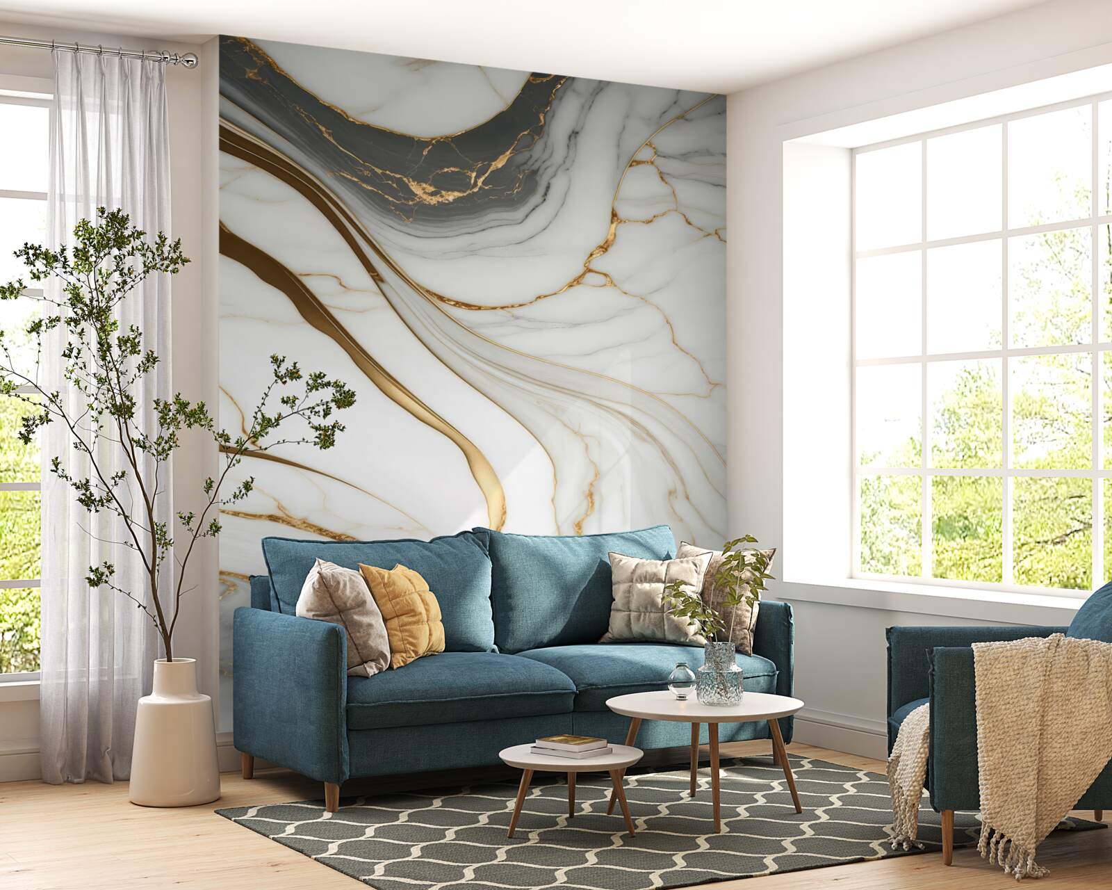 Fotobehang grijs marmer met goudtinten