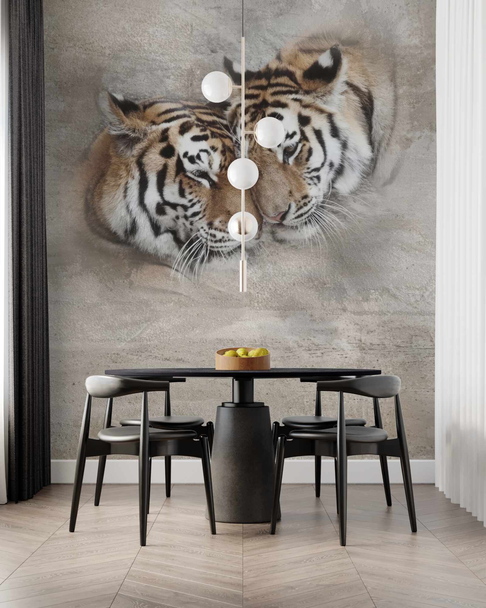 Fotobehang twee tijgers die zich aan elkaar vastklampen