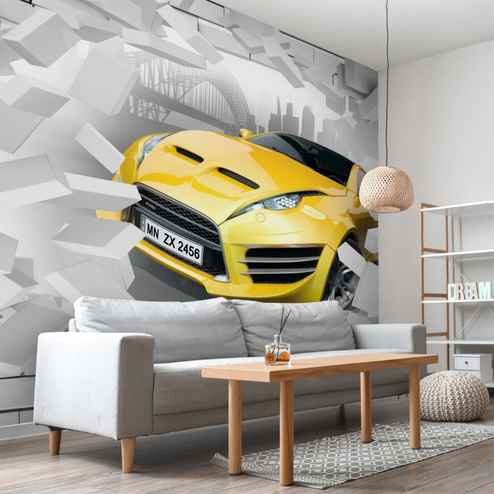 Fotobehang Gele sportwagen