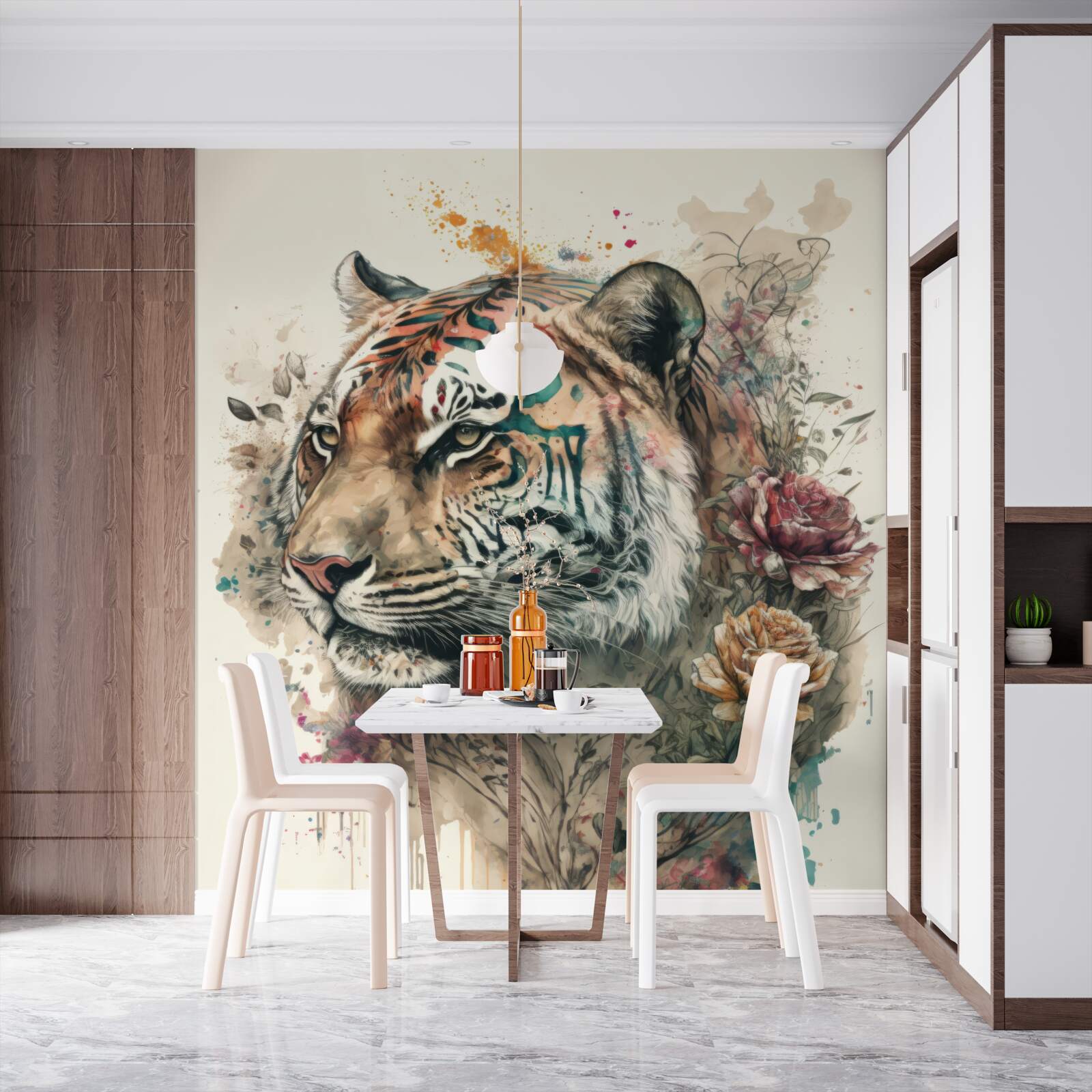 Fotobehang tijger tussen bloemen